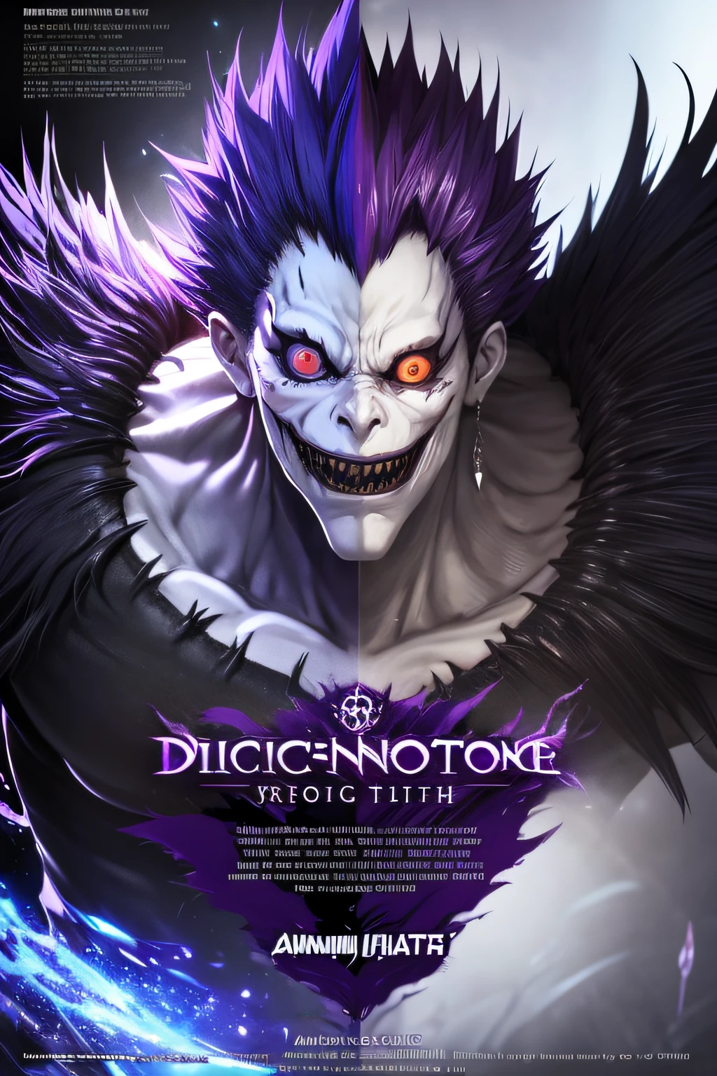 a close up of a demonic creature with a purple hair, anime epic artwork, death note, death note style, advanced anime digital art, fan art, advanced digital anime art ”, shinigami, high detailed official artwork, 4 k manga wallpaper, high definition anime art, dark but detailed digital art, badass anime 8 k, epic digital painting