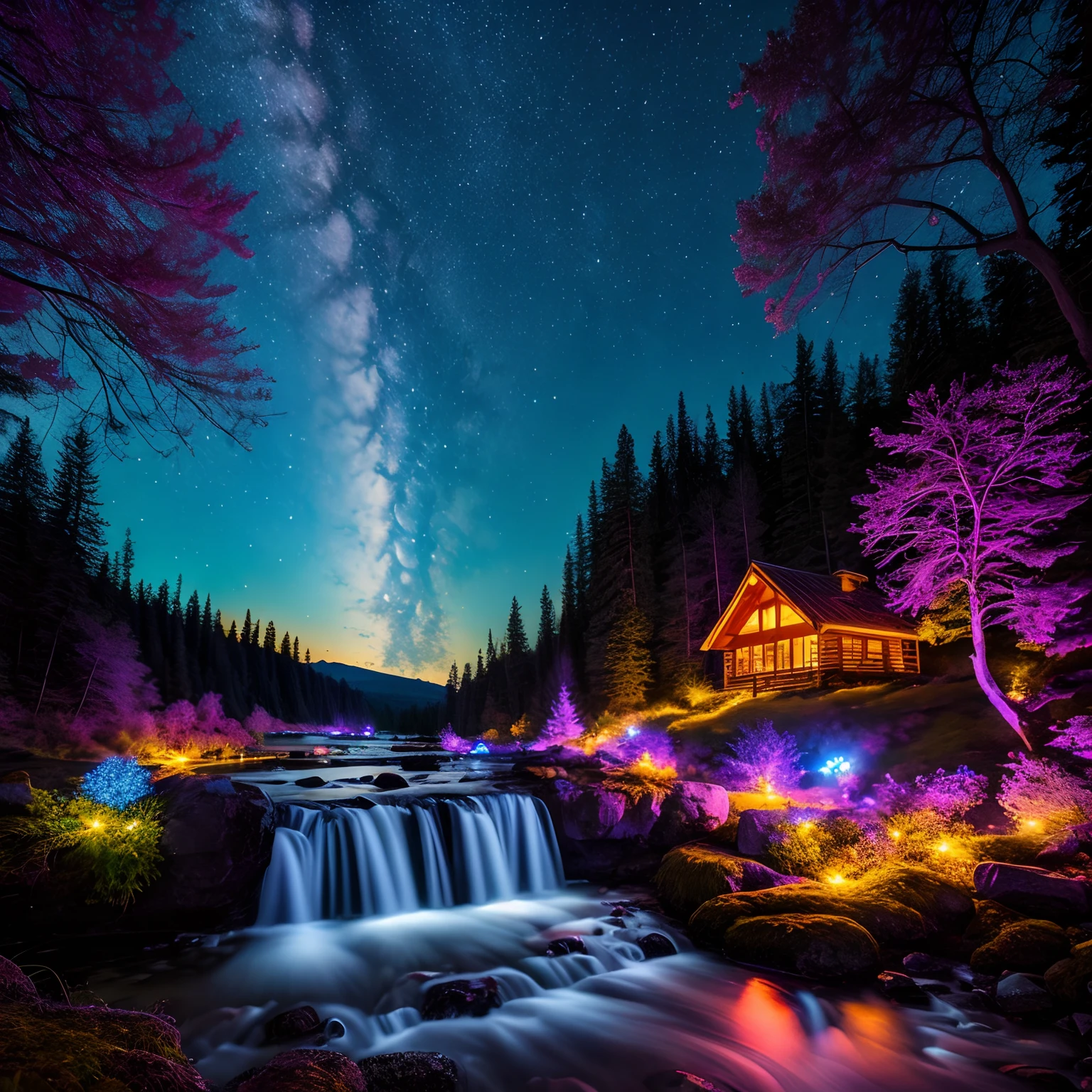 best quality, masterpiece, beautiful wild and natural fantasy landscape with glowing lights