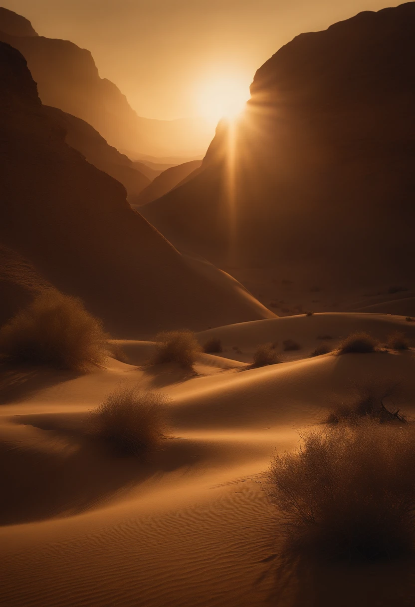 A photograph that captures the atmospheric essence of an ancient biblical scene, Bathed in ethereal golden light and details in the deserts.