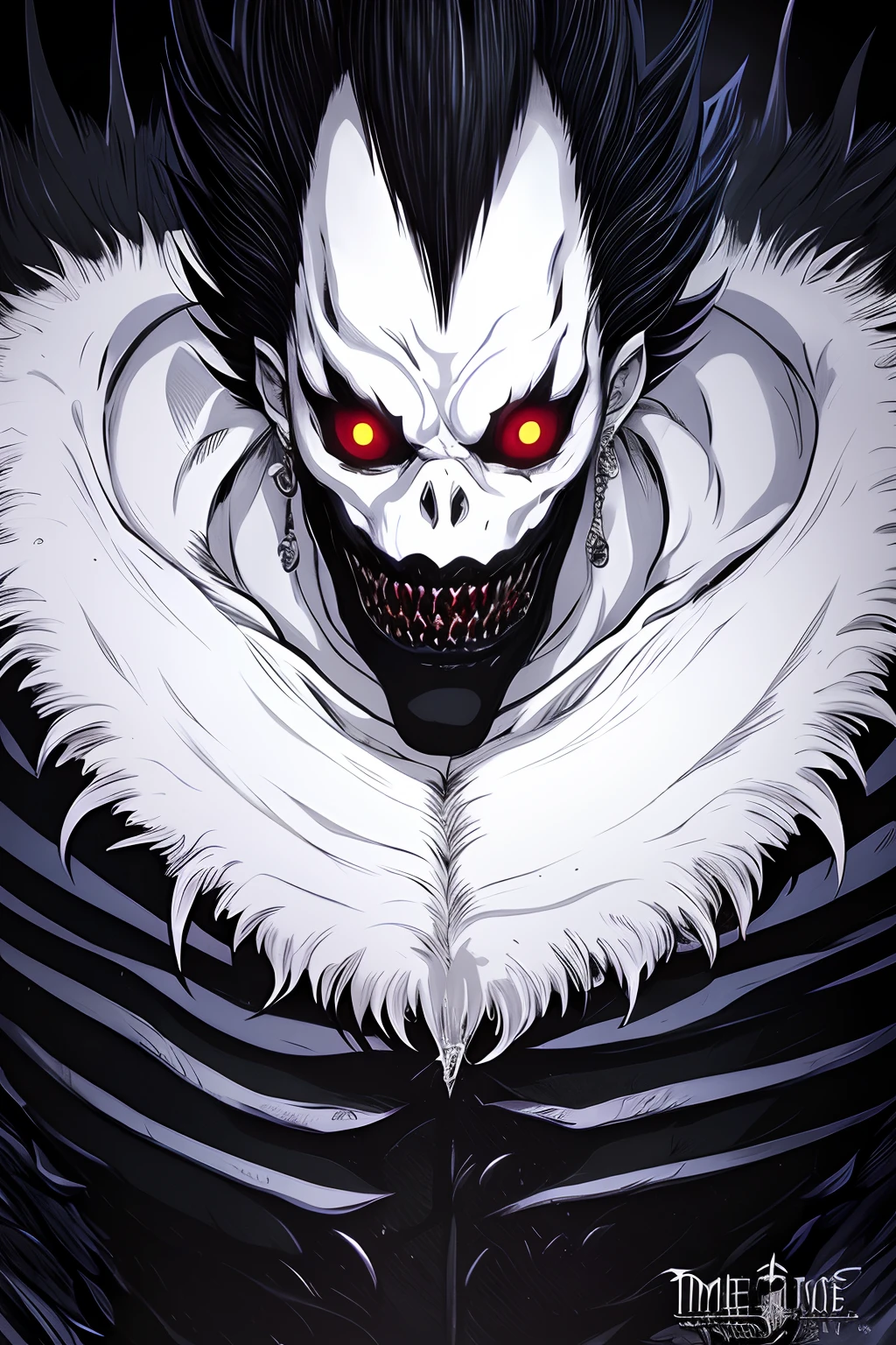 tmasterpiece，highest  quality，death note，1boys，Black-haired demon creature，closeup of face，shinigami，4k manga wallpapers, high definition anime art, dark but detailed digital art