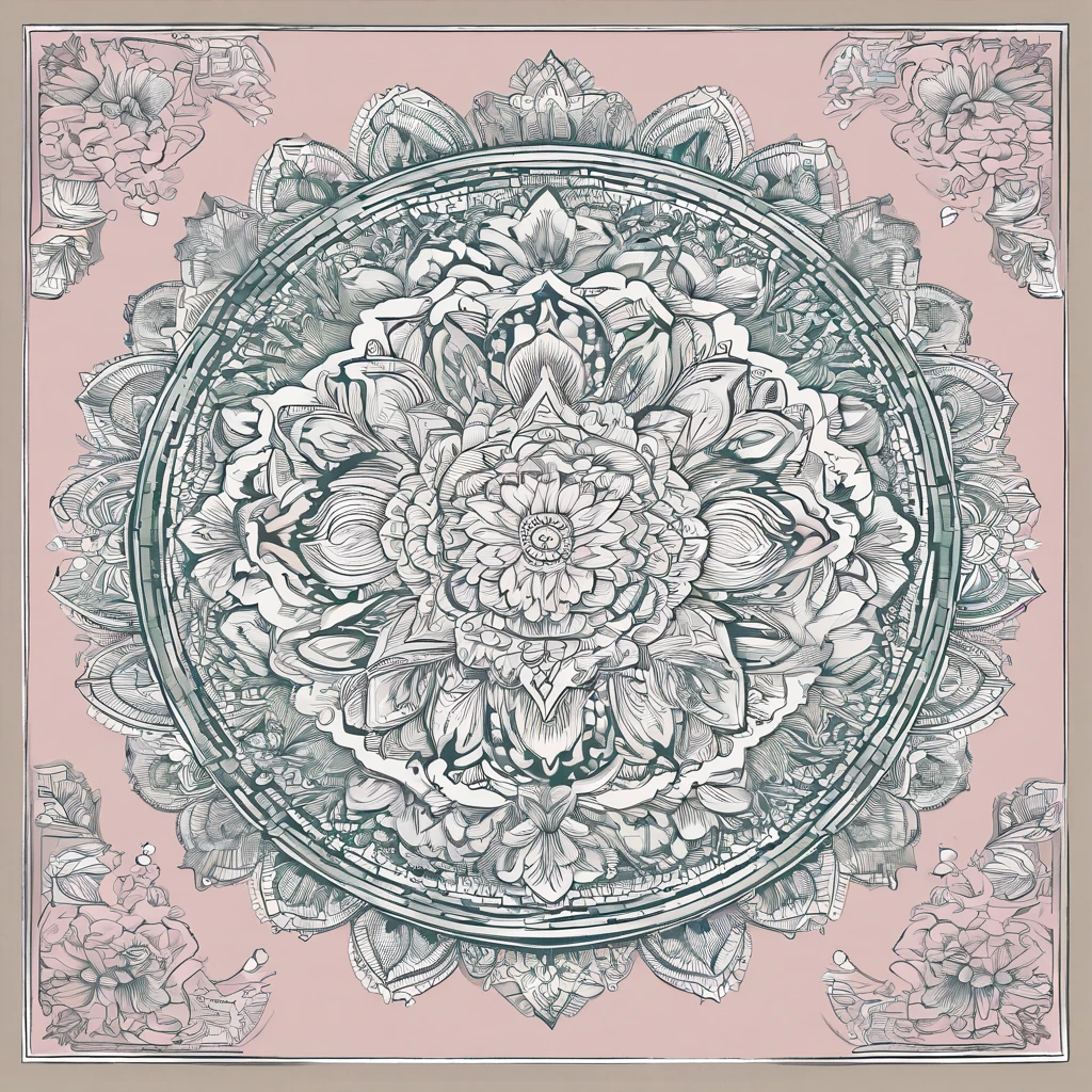 Mandala illustration background white,A circle with a border,chinoiserie pattern,lotus flower,Large lotus in the center,Perimeter fine line decoration,The art of embroidery,Oriental fabric design,ancient china art style,The picture is visually harmonious,Pink green,8K,luminance,naturey,The full image is not cropped