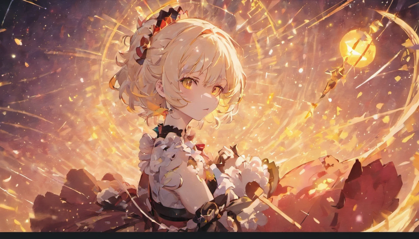 absurderes、hight resolution、(Official Art、Beautifully Aesthetic:1.2)、(Close View:1.15)、 (1girl in、White hair、Hair in the middle、yellow eyes、radiant eyes、Black Long Dress、Red frills、:1.2)、simple background、(starrysky)、(nigh sky)、(starrysky)anime girl with pink hair and black horn and a tail, looking at the camera, close up