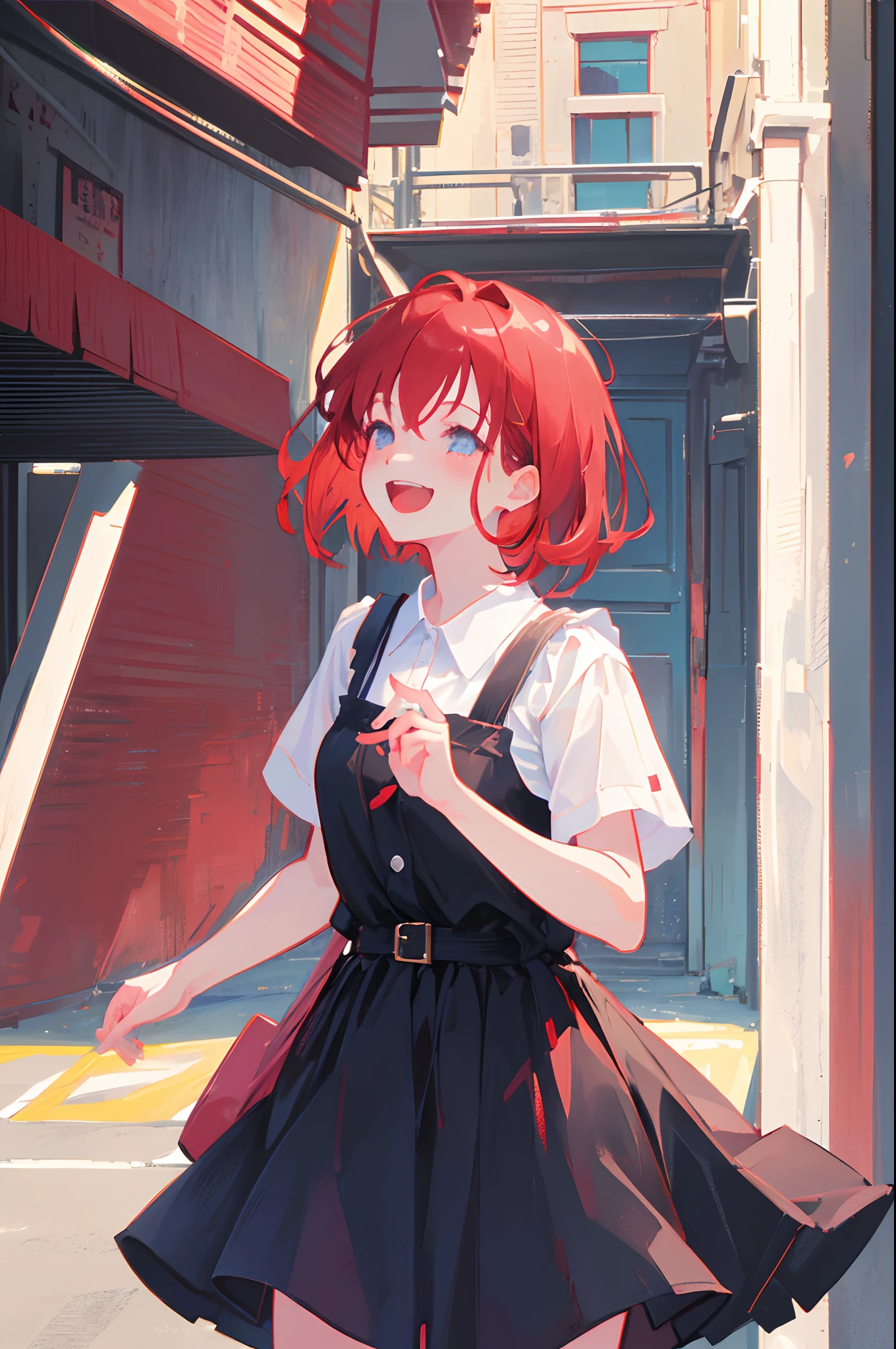 high resolution、(Official Art、Beautifully Aesthetic:1.2)、(Close View:1.15)、 (1girl in, short hair, red hair, laughing