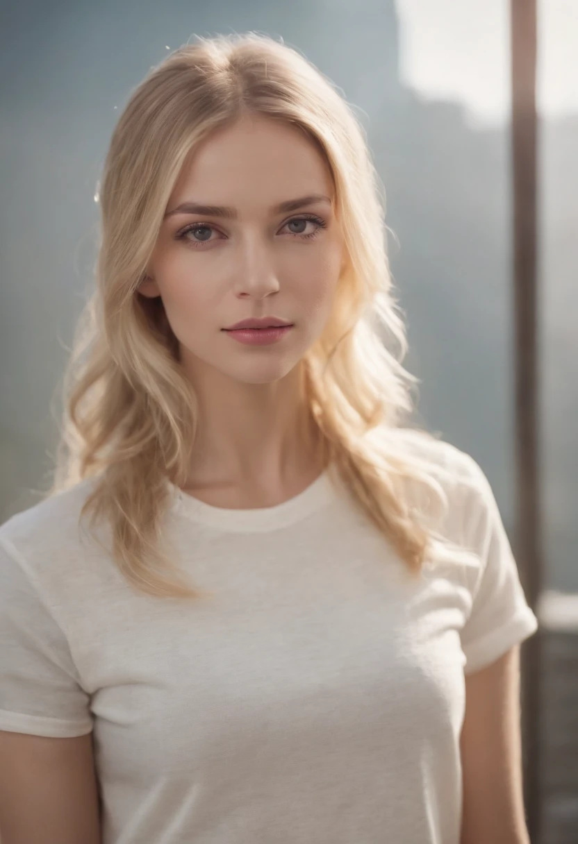 Female Woman Girl Cute Blonde Hair Long Skinny T-Shirt Worn On Her