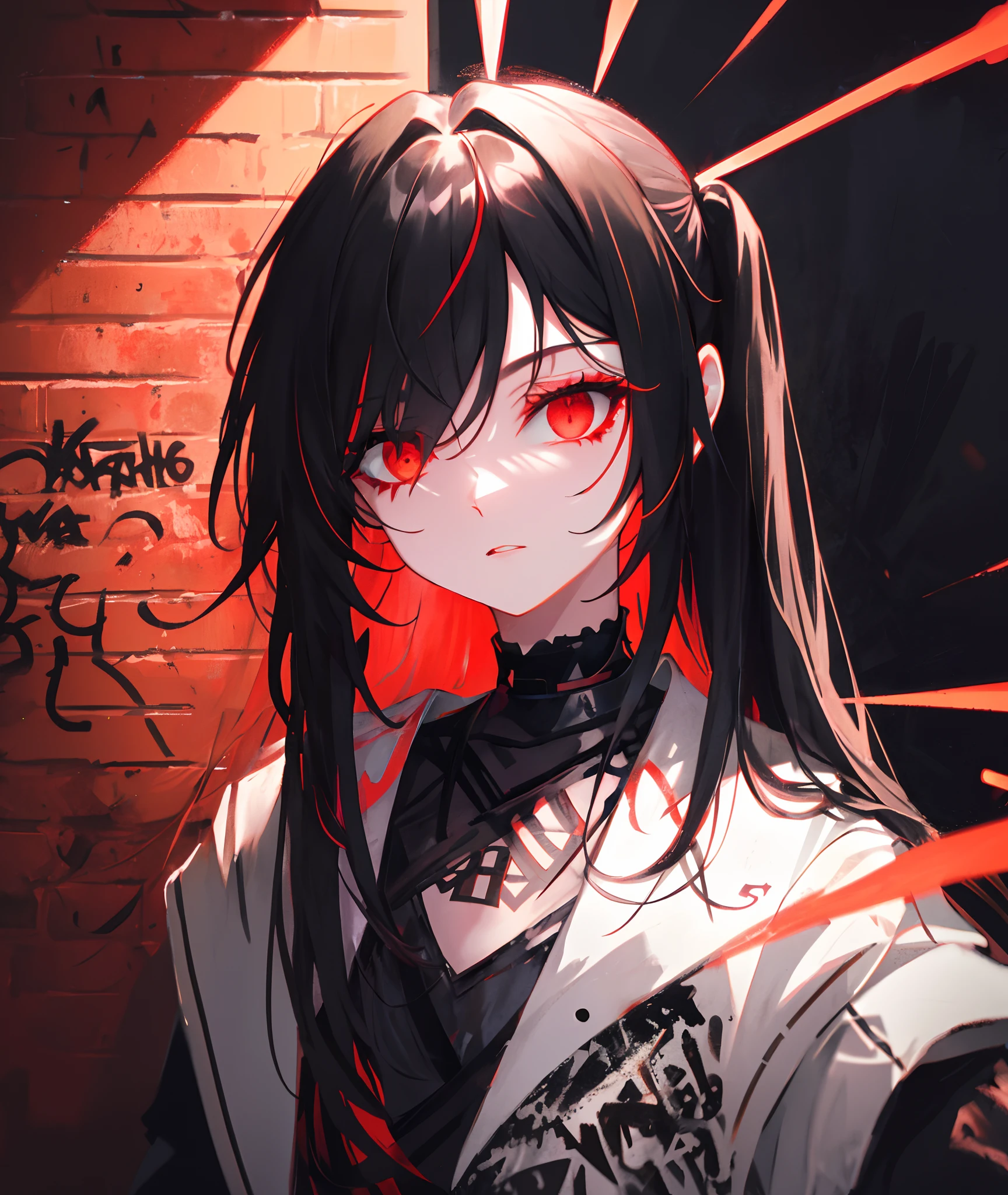 soft and warm color, movie still,bright,vivid,dreamy,evocative use of light and shadow, incredible beauty,anime style,vibrant,beautiful,textural,(((masterpiece))),(((best quality))),((ultra-detailed)),impeccable, intricate details, 1girl, yoru, long hair, black hair, red eyes, scar on face, ringed eyes, (black pinafore dress, white shirt, black ribbon), <lora:yoru2:0.9> <lora:blade runner 2049 you look lonely scene:0.5>, you look lonely scene, you look lonely,blade runner 2049, night, city, dark, upset, sad, beaten up face, bandages, broken nose, nose bandage, portrait, upper-body, bladerunner 2049, rain, blur background