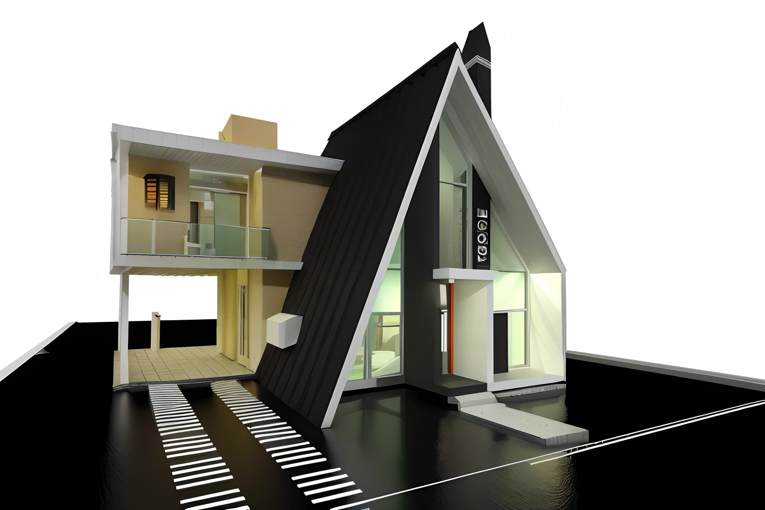 Casa Arafed con techo negro y techo blanco, Renderizado de arquitectura, Concept House, Renderizado detallado, architectural render, arquitectura render ", Renderizado final, Modelo 3D renderizado, artistic render, Renderizado final, Conceptual representation, Modelo renderizado en 3D, photographic render, Renderizado final 3D, rendering, Edificio impreso en 3D, Physical-based rendering, pre-renderizado