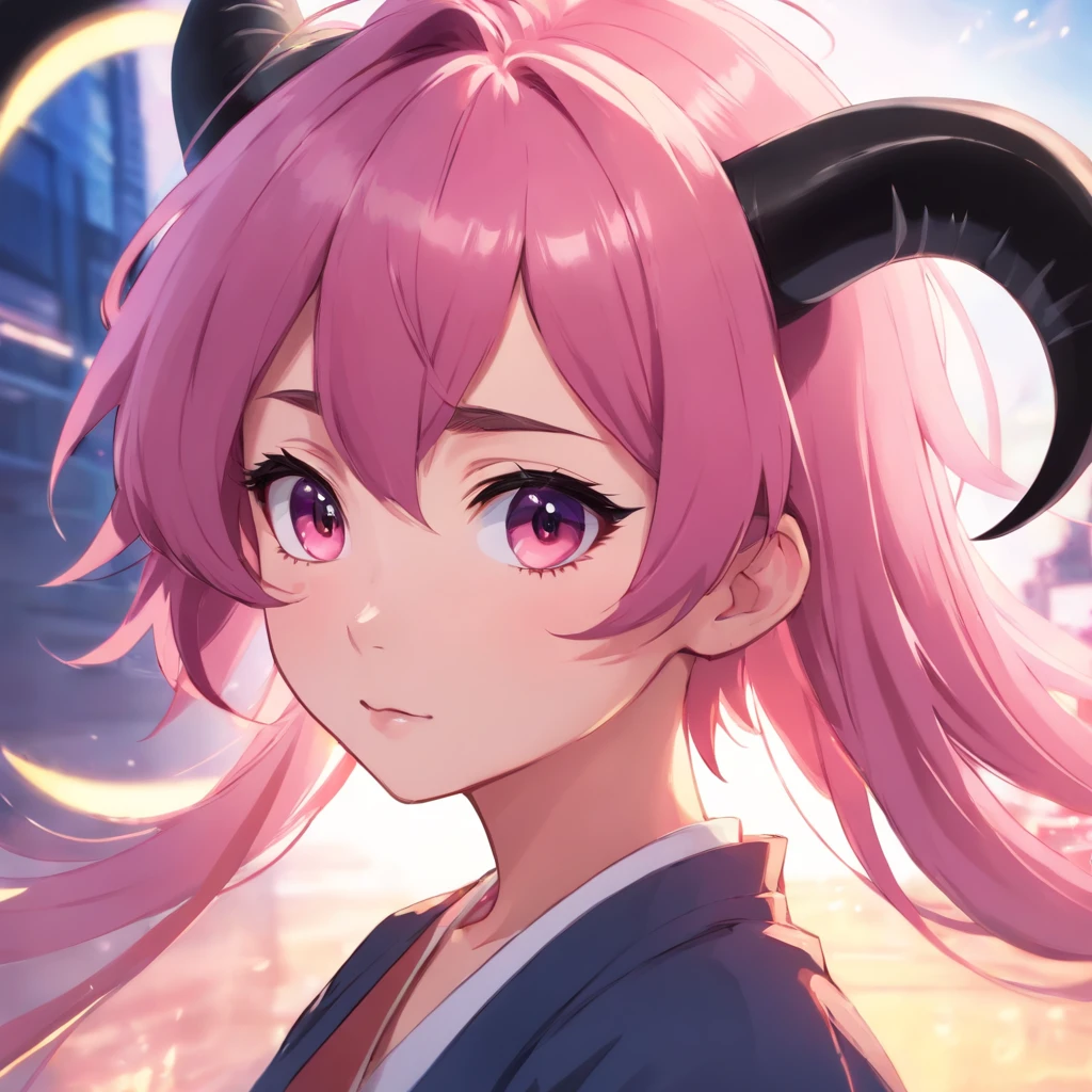 Face close-up、short hair、girl1、smile、cherry blossoms、red eyes、Open your mouth、Pink Lips、Large Breasts、Cleavage、night、Starry Sky、Hide your arms behind your body、Glowing Hair、moonlight、(looking down:1.2)、inwardly curled hair、Two horns,nude