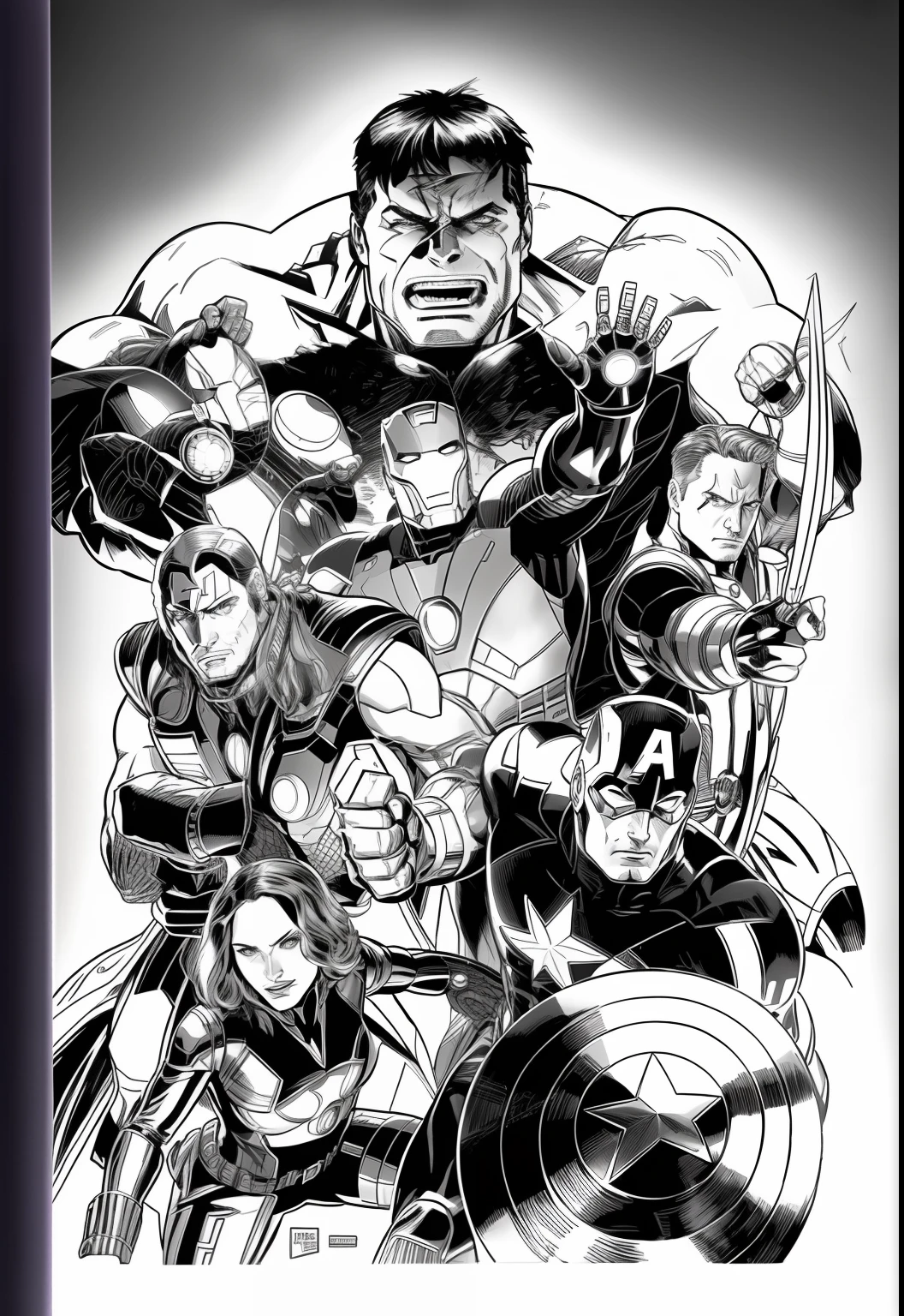avengers coloring pages for adults, marvel comic book drawing, marvel japan coloring, from avengers, the avengers, inspired by Paul Pelletier, by Alexander Fedosav, avengers movie, avengers, by Mark Brooks, by Paul Pelletier, from a marvel movie, marvel comic book characters, comic book drawing, in avengers movie, marvel art, in style of marvel and dc