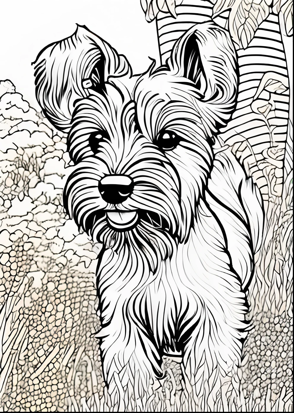 Coloring book of a Fox Terrier dog, estilo dos desenhos animados, linhas grossas, sem cor, fundo branco, Apenas linhas