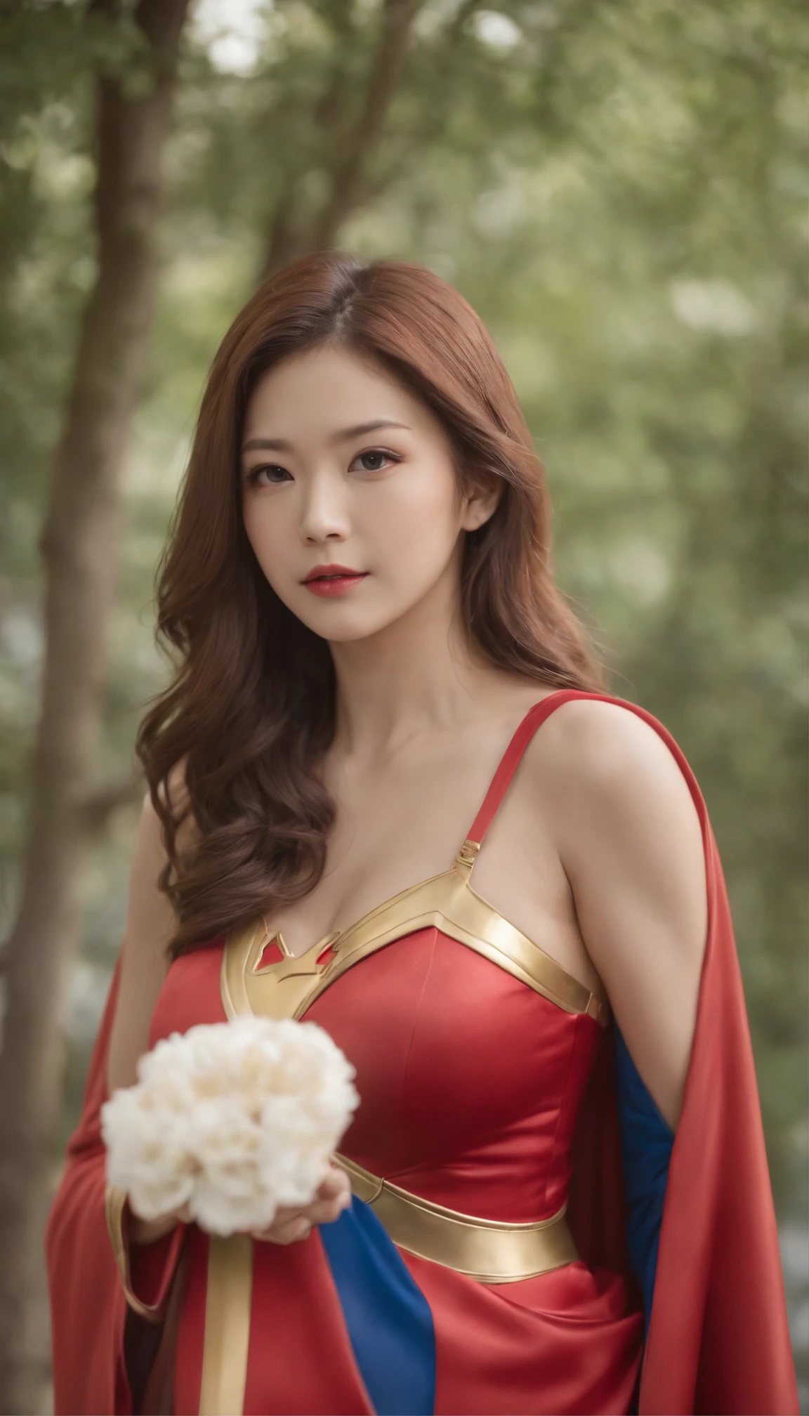 1 Japan Female, Woman body set large breasts, Supergirl Costume Dress, 16k quality, Hyper Detailed
