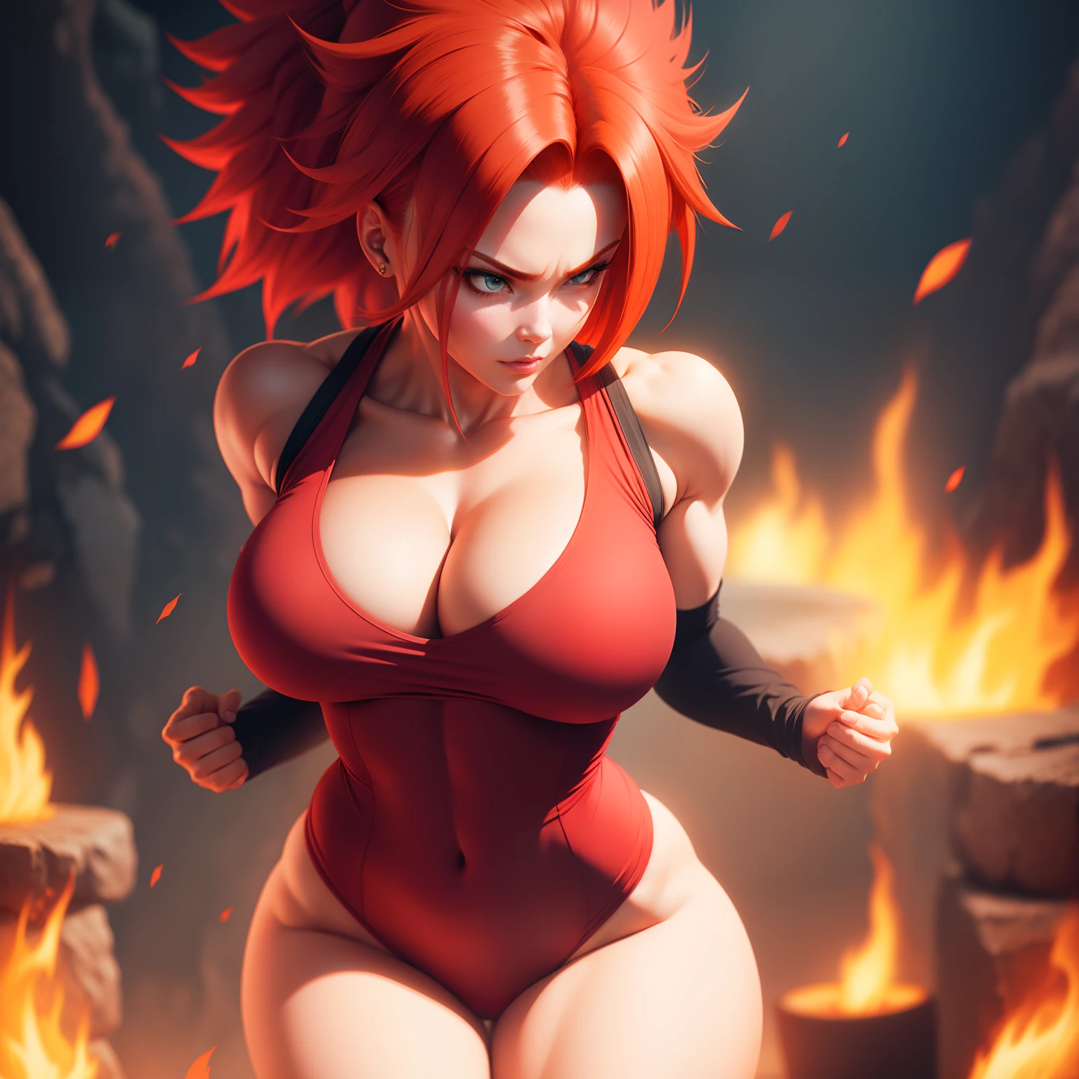 Sexy Woman Breasts Athletic Body Super Sayajin Red Hair Clothes Vegita NSFW