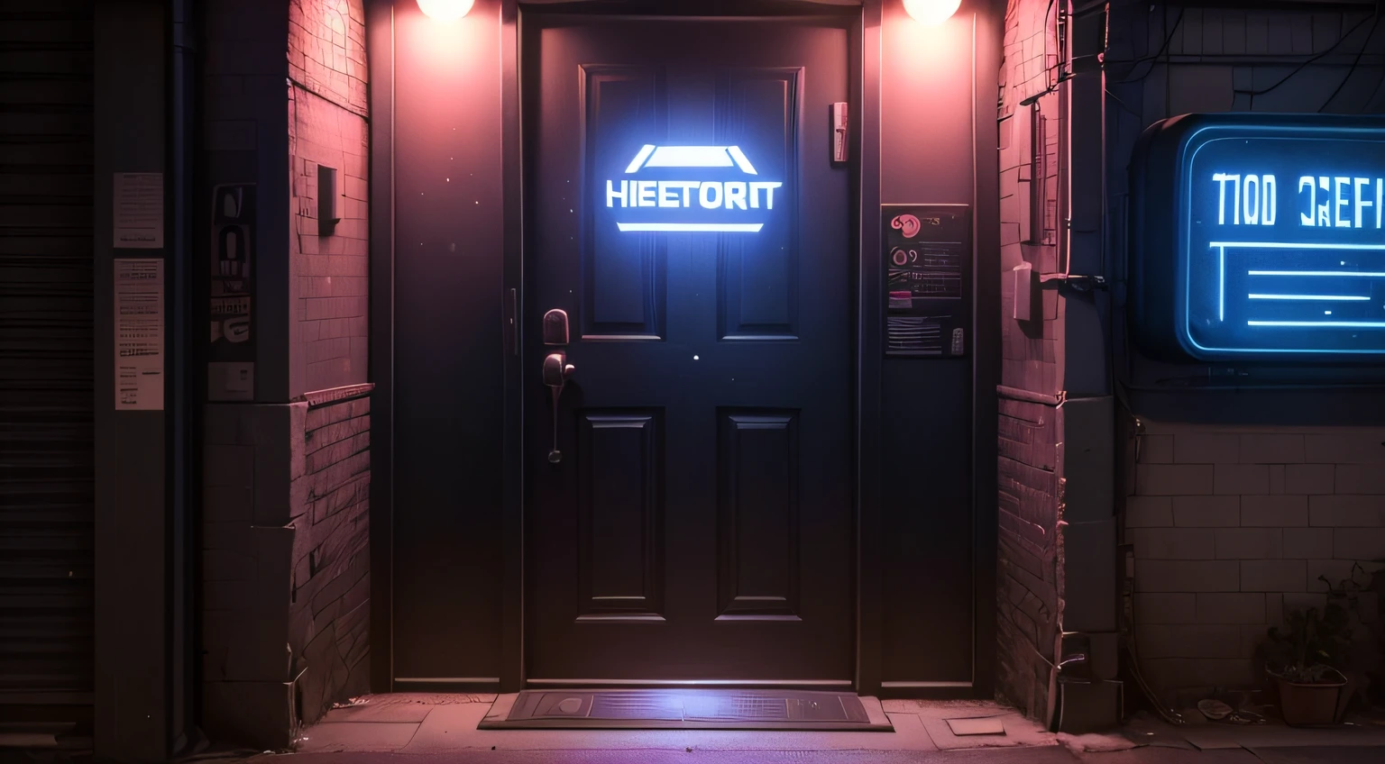 door of a street club at night, cyberpunk