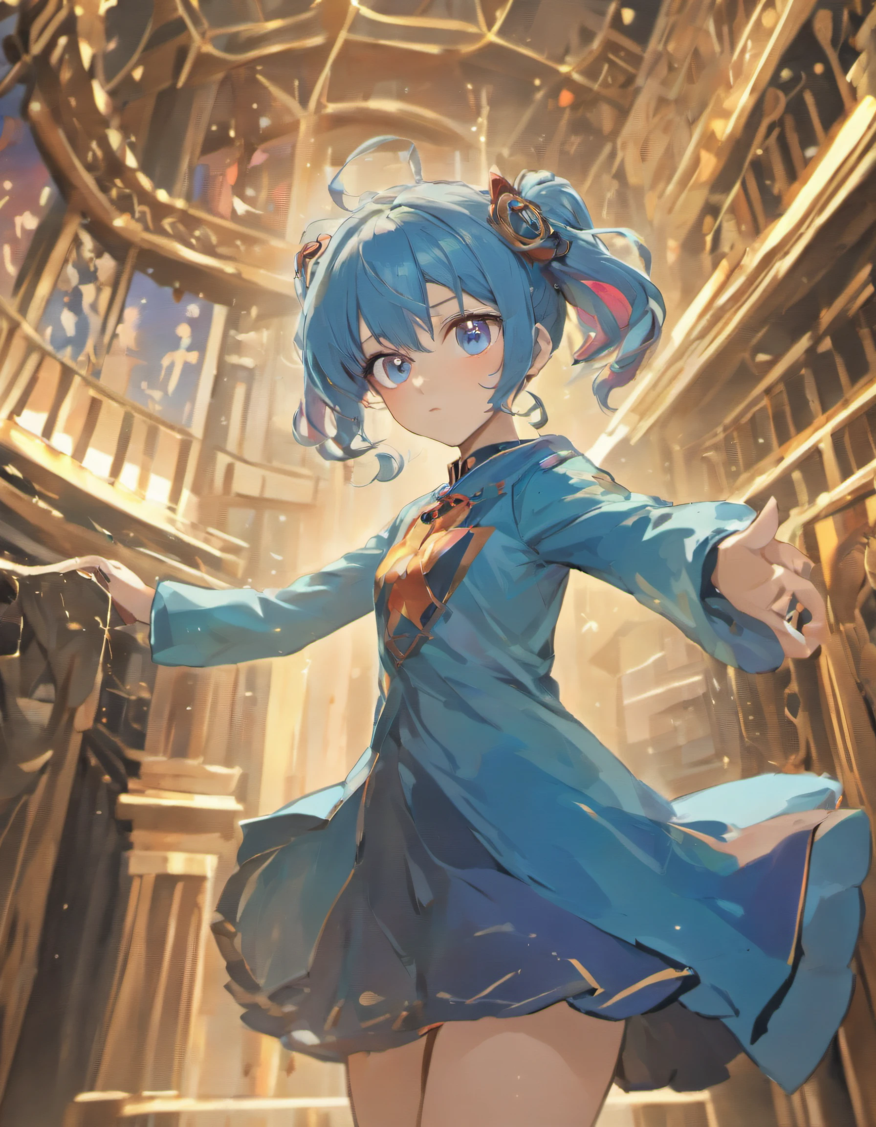 (anime style) (4k, UHD), (Ultra Quality), High Resolution, HD, High Detail, Smooth Focus, anime girl with pale skin and dark blue hair and sliver highlights, with light blue eyes, blue highlights, cyan eyes, wearing sliver heels, light purple, long sleeve, soft smile, half messy hair bun, in the dream realm, by WLOP, lariennechan
