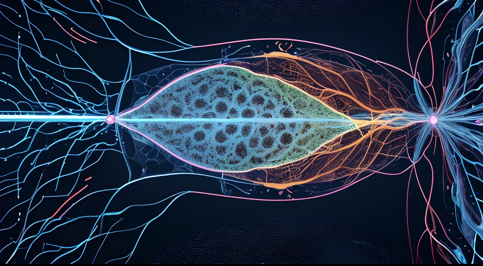 the interior of the body in a very large zoom, you can see the cells, the pituitary gland secretes endorphins, beta-endorfiny, amino acids, neurons produce neurotransmitter substances