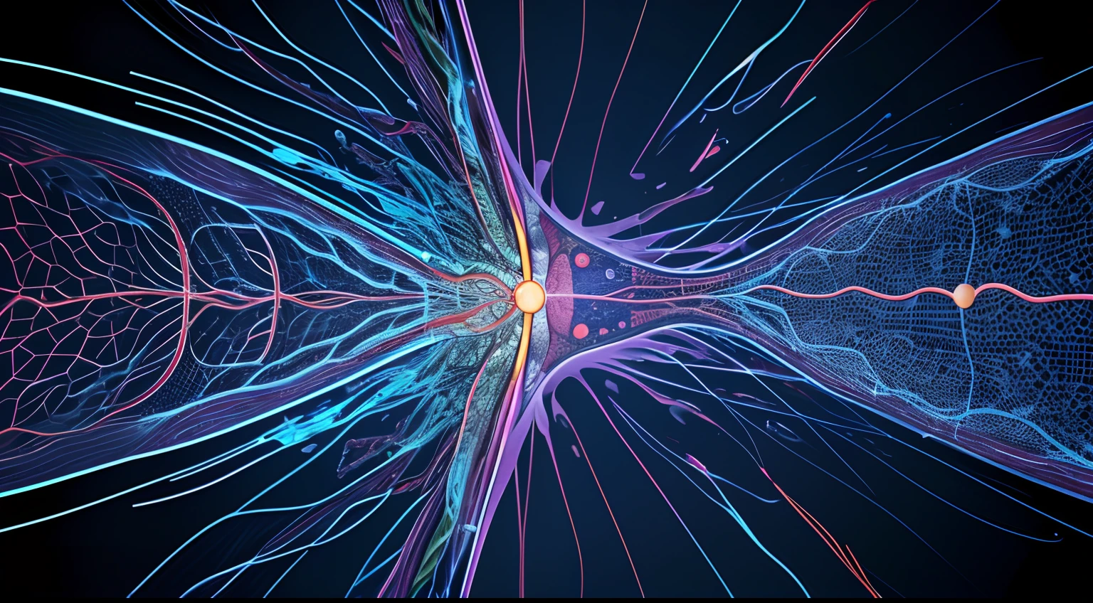 the interior of the body in a very large zoom, you can see the cells, the pituitary gland secretes endorphins, beta-endorfiny, amino acids, neurons produce neurotransmitter substances