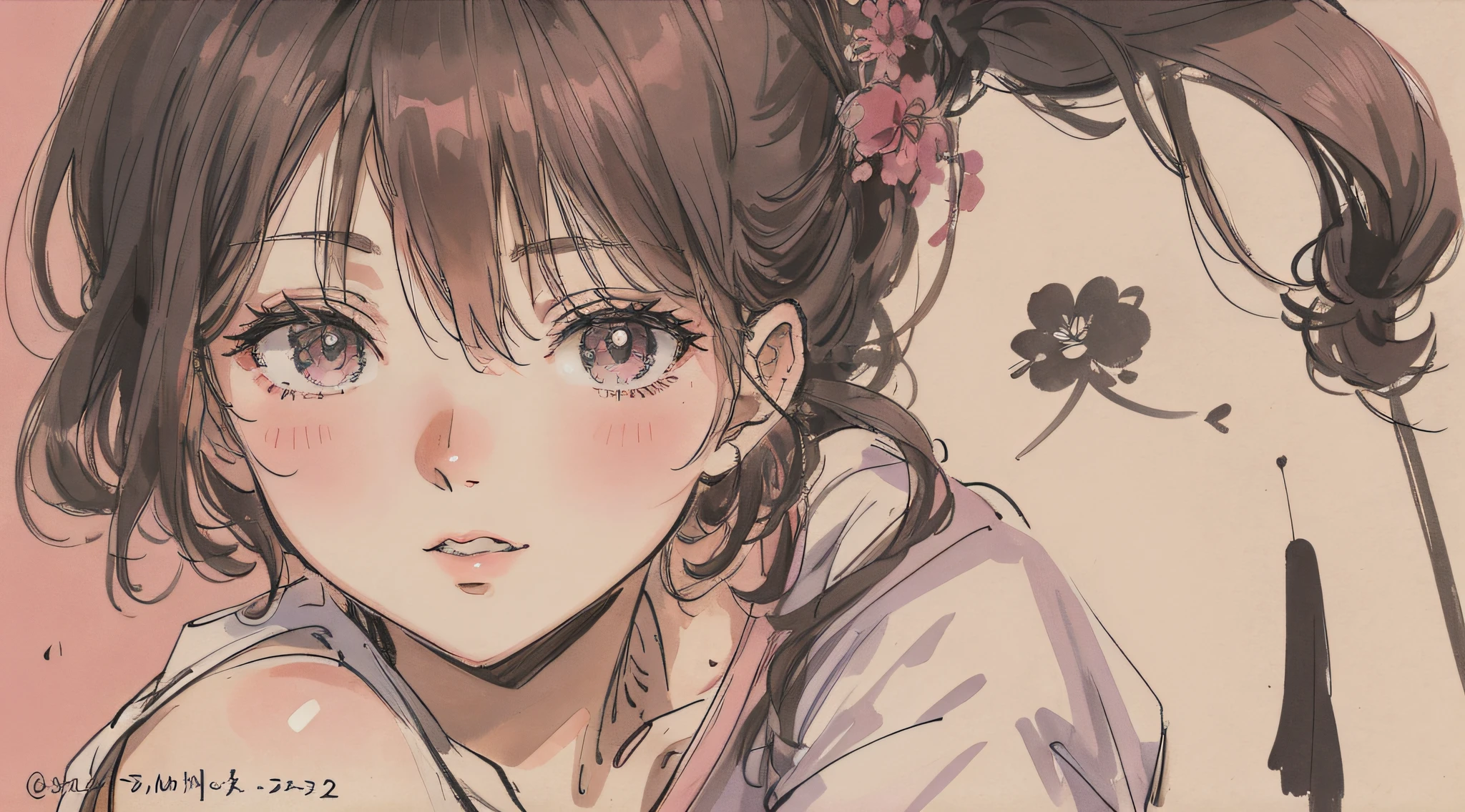 Draw this person so that it is in the middle、The background is a color like pink on the left