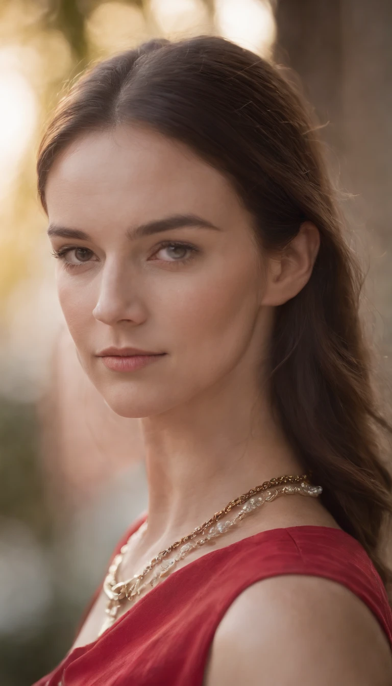 Close up portrait of woman in red shirt and necklace,Shot with Sony AIII high-resolution digital camera,