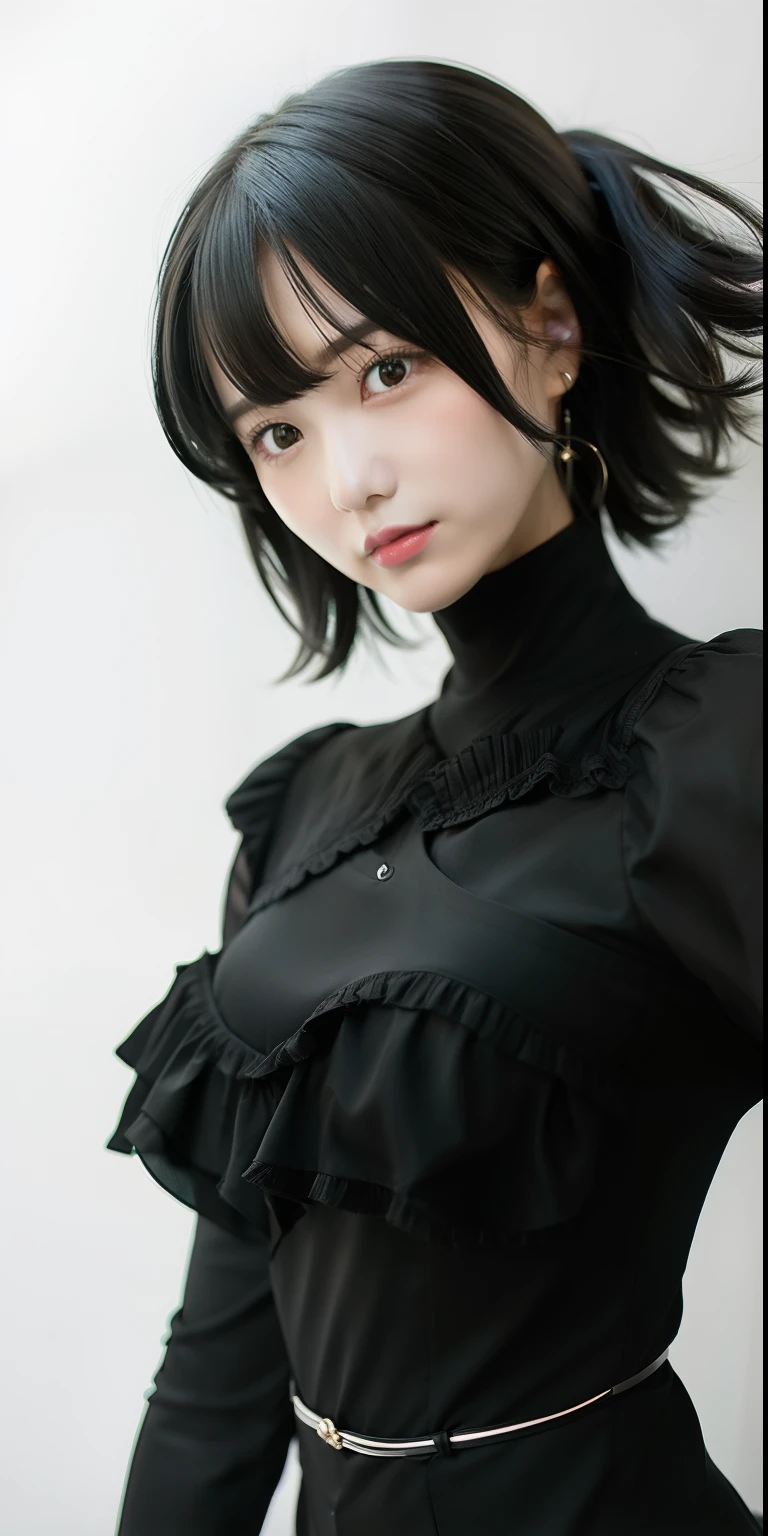 Cowboy Shot、(Updo with bangs)、straggling hair、Black Hair、(Hanging Hair)、((widow))、((mourning dress))、((((Black long sleeve mourning clothes))))、(((Japanese-style room)))、((((Funeral))))、Black formal wear、Highest quality,(RAW Photos:1.2)、(Realistic:1.4),(High resolution:1.4), 1 Girl, Written boundary depth,, Exquisitely crafted,8K, Very detailed, Perfect lighting, Spectacular Background、((Delicate painting))，(女の子の詳細なRAW Photos),(Highest quality:1.6), (超High resolution:1.5), (Realistic:1.75), 8K resolution, Canon EOS R5, 50mm,  Very detailedな,Cinema Lighting,Correct finger、sit、((Spread your legs))、((((Skirt flip))))、Bright green panties、Pearl Necklace、Pearl Earrings、(Clothing that covers the chest)、((There is a coffin))、((Minimally revealing clothing))、(The altar is decorated with a bouquet of chrysanthemums..)、candlestick、