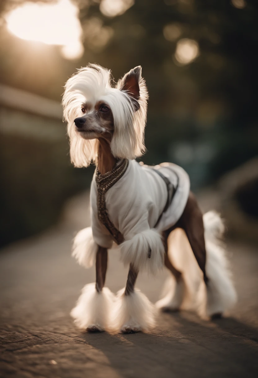 Make a Chinese crested dog powderpuff, usando a roupa do homem de ferro.
