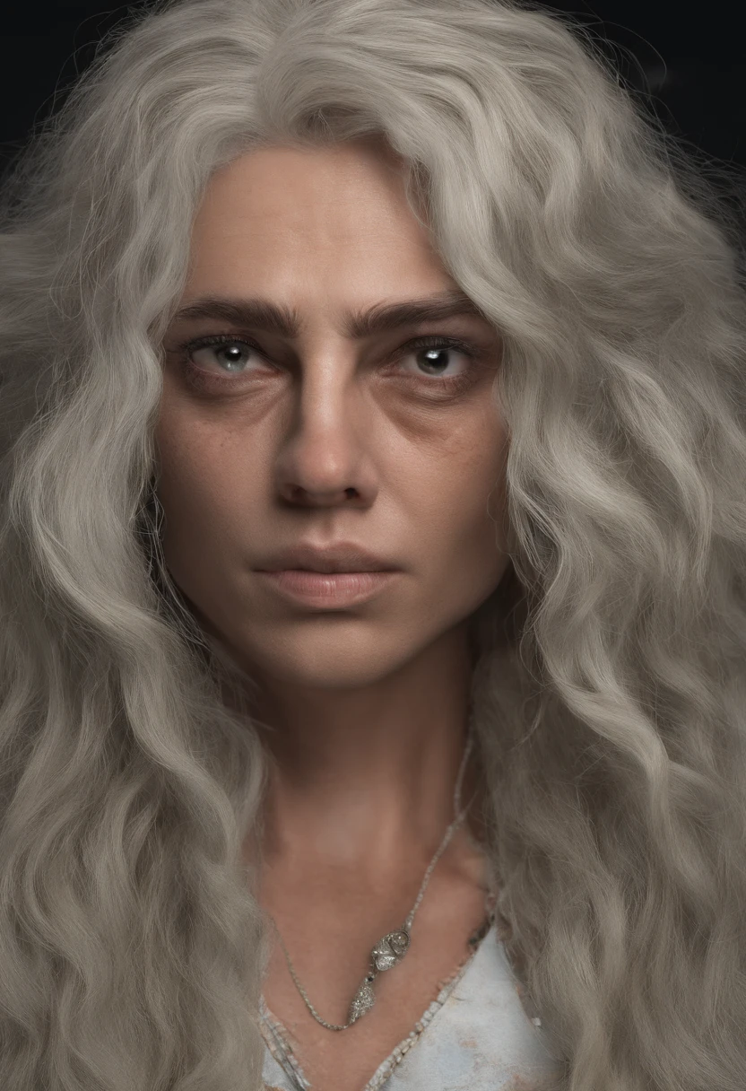 Um retrato de um velho mago, barbudo, enrugado, envelhecido, com olhos penetrantes, rosto detalhado, detalhes altos, olhando para o espectador, fotografia, studio dark, em 8k.