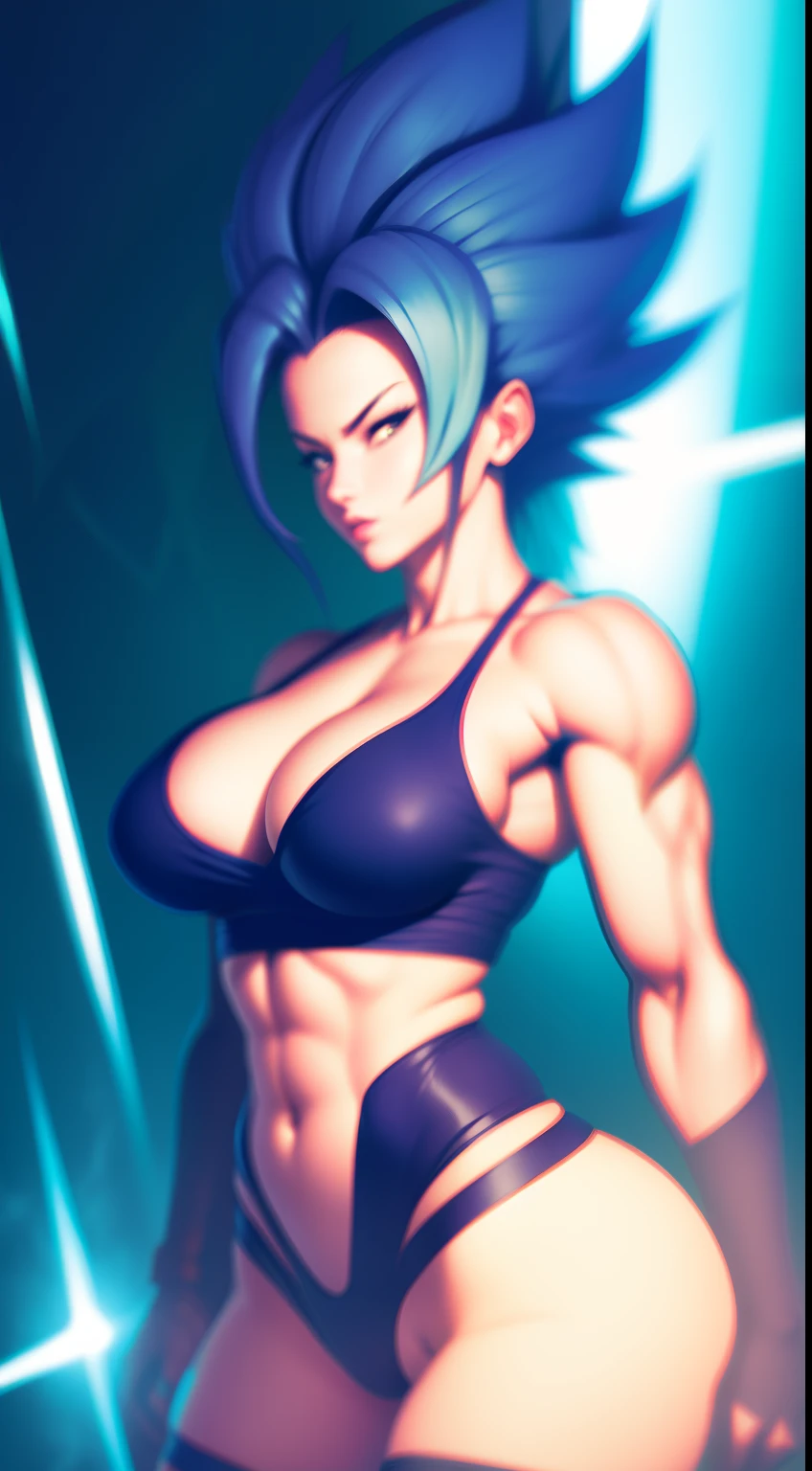 Sexy Woman Breasts Athletic Body Super Sayajin Blue Hair NSFW
