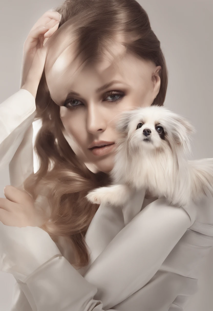 Make a woman holding a papillon, estilo realista 8k
