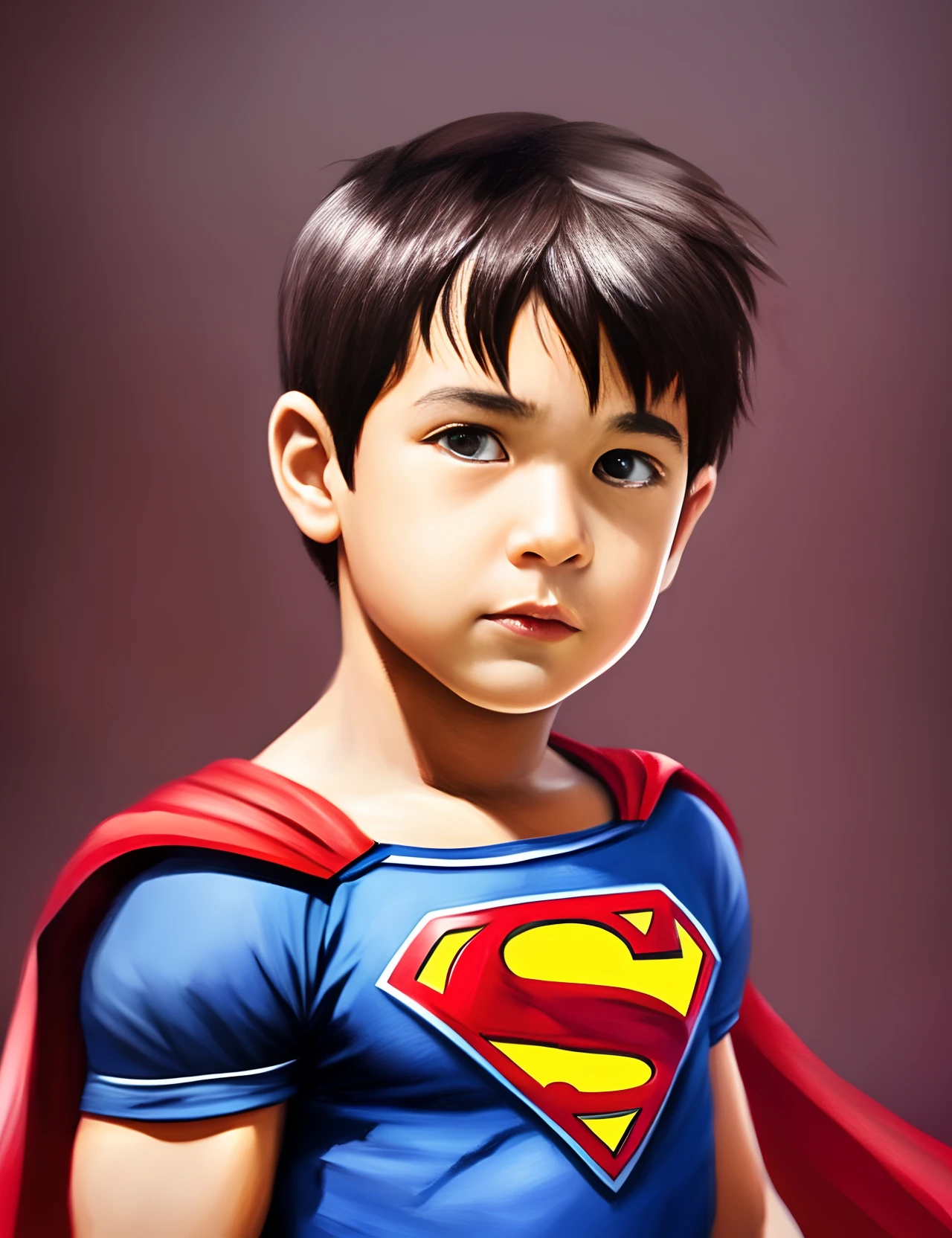 A closeup of a  dressed as Superman, painting digital adorable, Super-homem, arte de pintura digital dos desenhos animados, pintura digital dos desenhos animados, Superhero portrait, super hero art, inspirado em Rudy Siswanto, Directed by: Eddie Mendoza, Directed by: Rudy Siswanto, Directed by: Goro Fujita, Fanart, pose do super-homem, sem texto, papel de parede hd --auto --s2