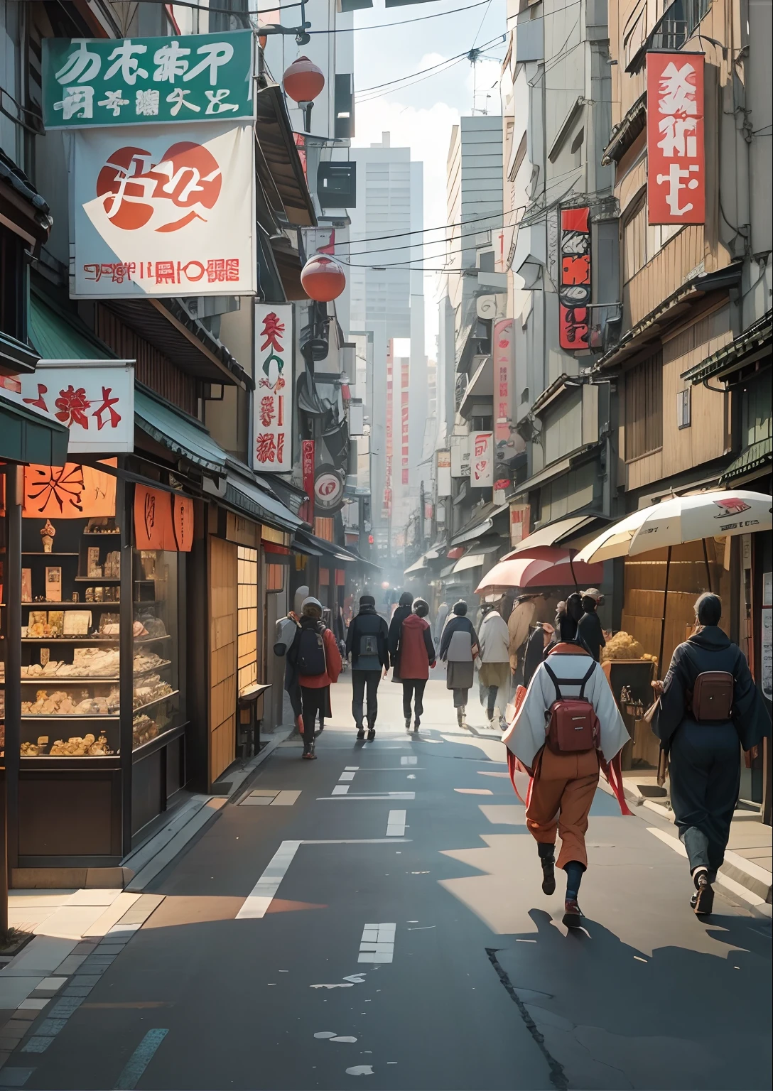 Japan street with naruto characters