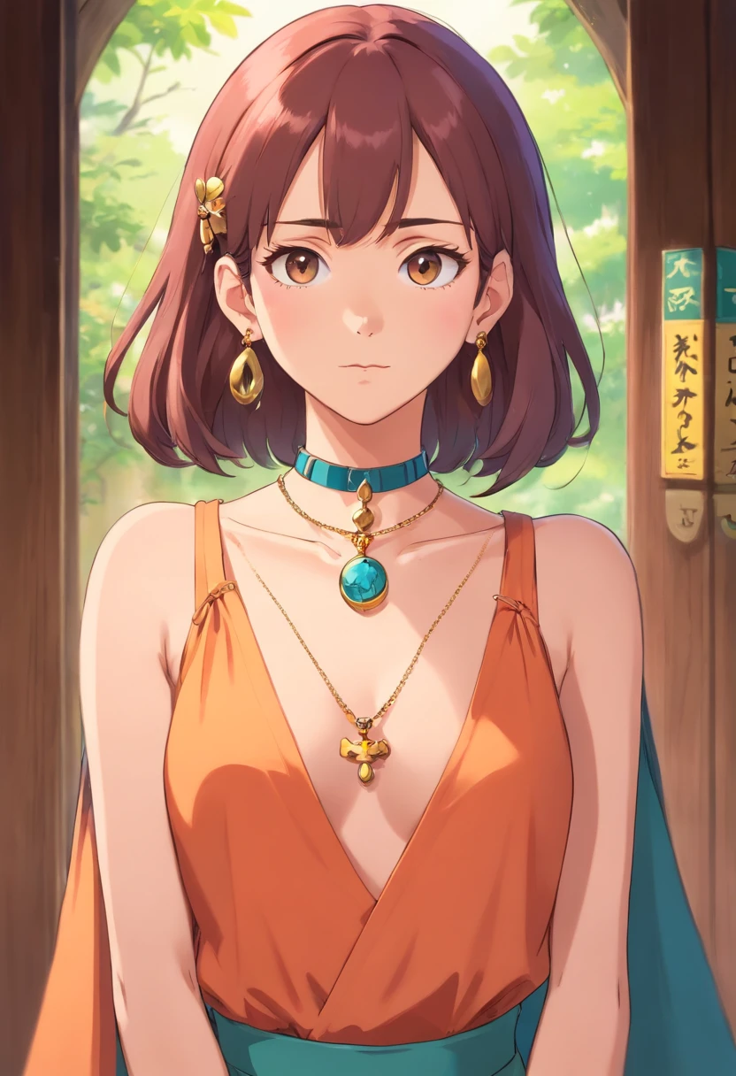 Girl in anime collar, long necklace and earrings, dressless, Nudie, NSFW