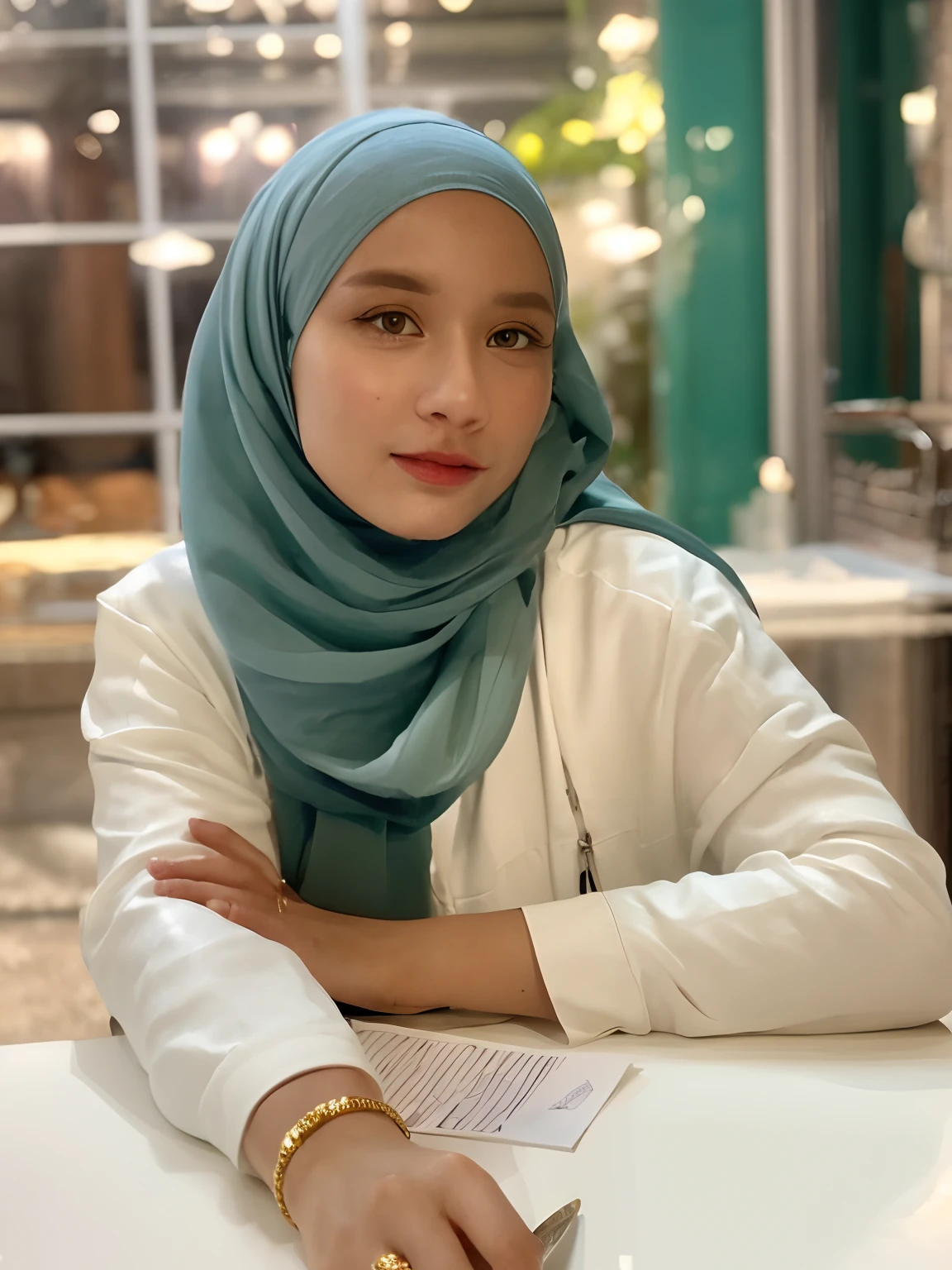 (best quality,4k,8k,highres,masterpiece:1.2), ultra-detailed, (realistic,photorealistic,photo-rehijab big breasts, hijab big breasts, nude breast, body, sexy body breast, body, sexy , hijab satin, small eyes, hijab turquoise, Malay girl
