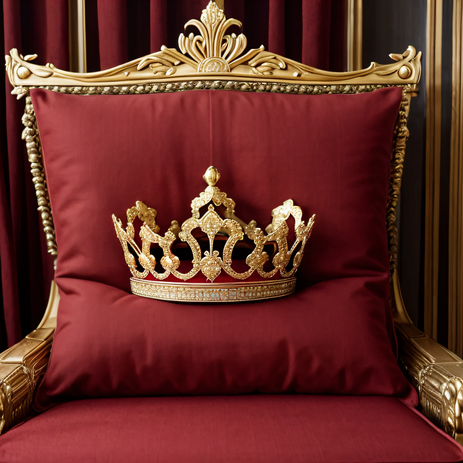 king crown on top of a red european cushion