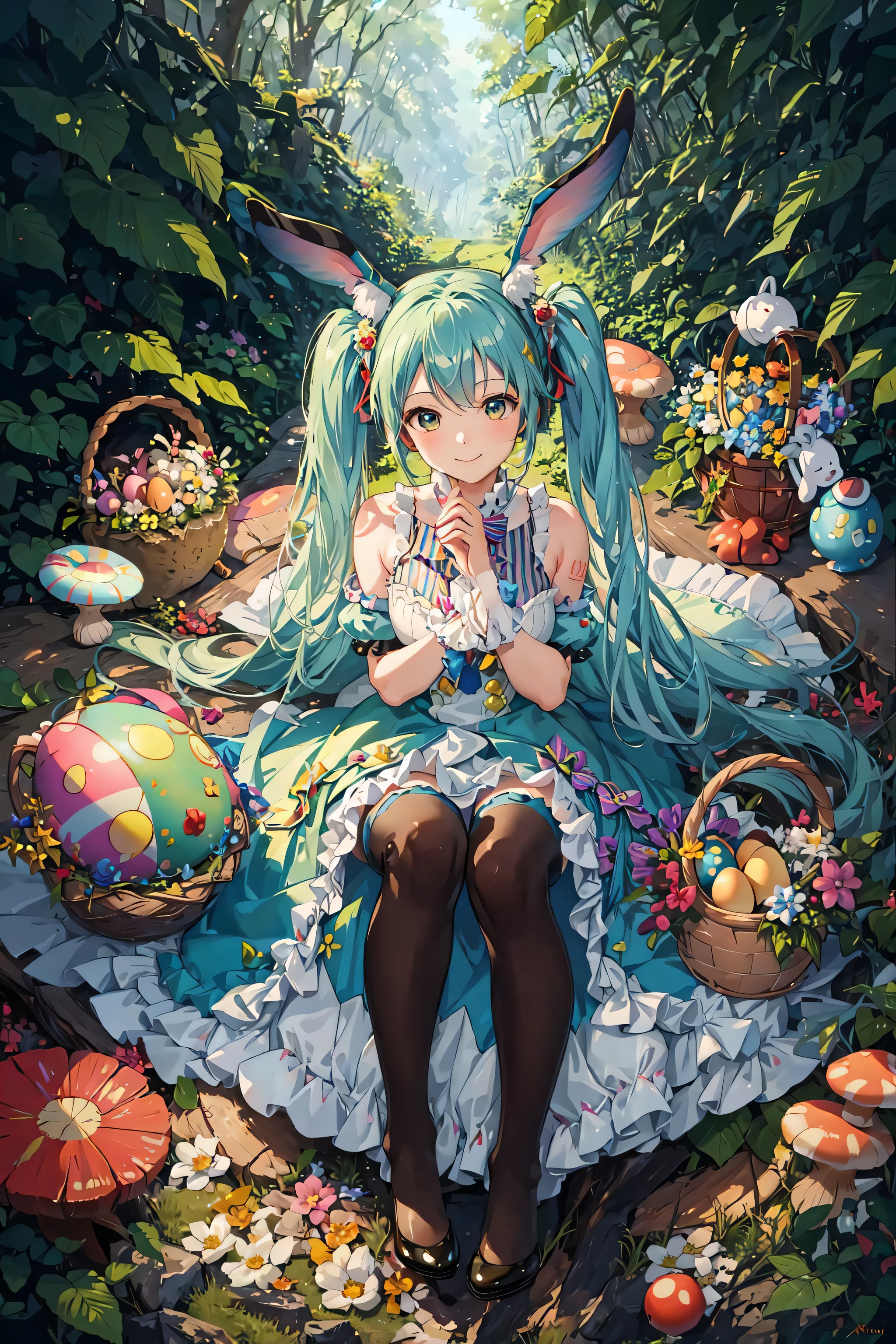 Imagine a gender-swapped Izuku Midoriya (Deku) from My Hero Academia transformed into an adorable bunny costume. Her short, green hair is styled in soft, playful curls or pinned back with bunny-themed hair accessories. Her bright, determined eyes are framed by the playful bunny costume, which adds a touch of charm and whimsy to her look.

She is dressed in a cute bunny-themed costume with the following features:

Costume: A snug, white or pastel pink bodysuit made from a soft, plush fabric. The bodysuit features a classic bunny design with a sweetheart neckline and a fluffy, white bunny tail attached to the back. The outfit is tailored to highlight her figure while maintaining a playful and adorable look.
Hood: The costume includes a hood with oversized, floppy bunny ears that stand upright or droop slightly for a cute effect. The inside of the ears is lined with a contrasting color, such as light pink or white, to add visual interest and enhance the overall design.
Details: The bodysuit may feature small, embroidered details such as a bunny nose and whiskers on the chest, and a bowtie or small collar to add a touch of elegance. The costume could also have soft, pastel-colored accents or patterns that complement the bunny theme.
Footwear: She wears matching bunny-themed slippers or booties with cute paw prints or bunny faces. The slippers are soft and plush, designed for comfort and to complete the whimsical look.
Accessories: A small bunny-themed headband or hair clip may be added, featuring additional decorative elements like tiny bunny ears or a cute bow.
Additional Details:

Pose: Deku’s pose is playful and engaging, perhaps with one hand adjusting her bunny ears or giving a cheerful, confident smile. Her stance is lively and charming, capturing the fun and playful spirit of the costume.
Background: The setting could be a whimsical, pastel-colored room or a playful party scene with soft, colorful lighting and bunny-themed decorations. The background enhances the