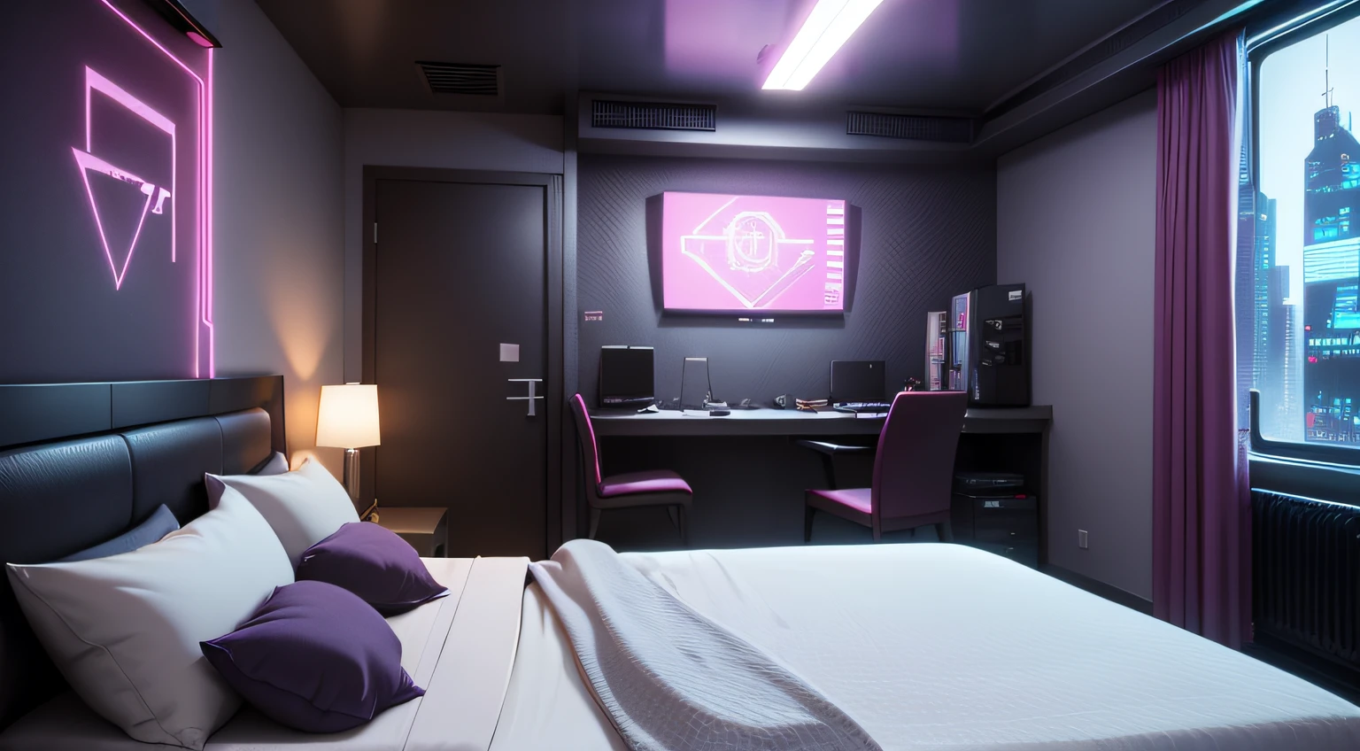 private room with bed cyberpunk