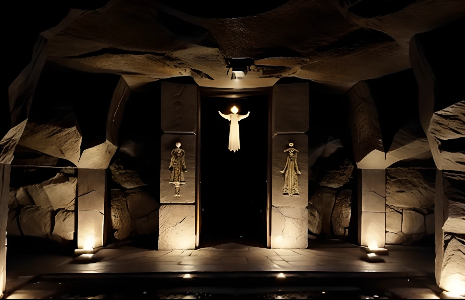 film projections on the walls of a stone cave with an occult queer community