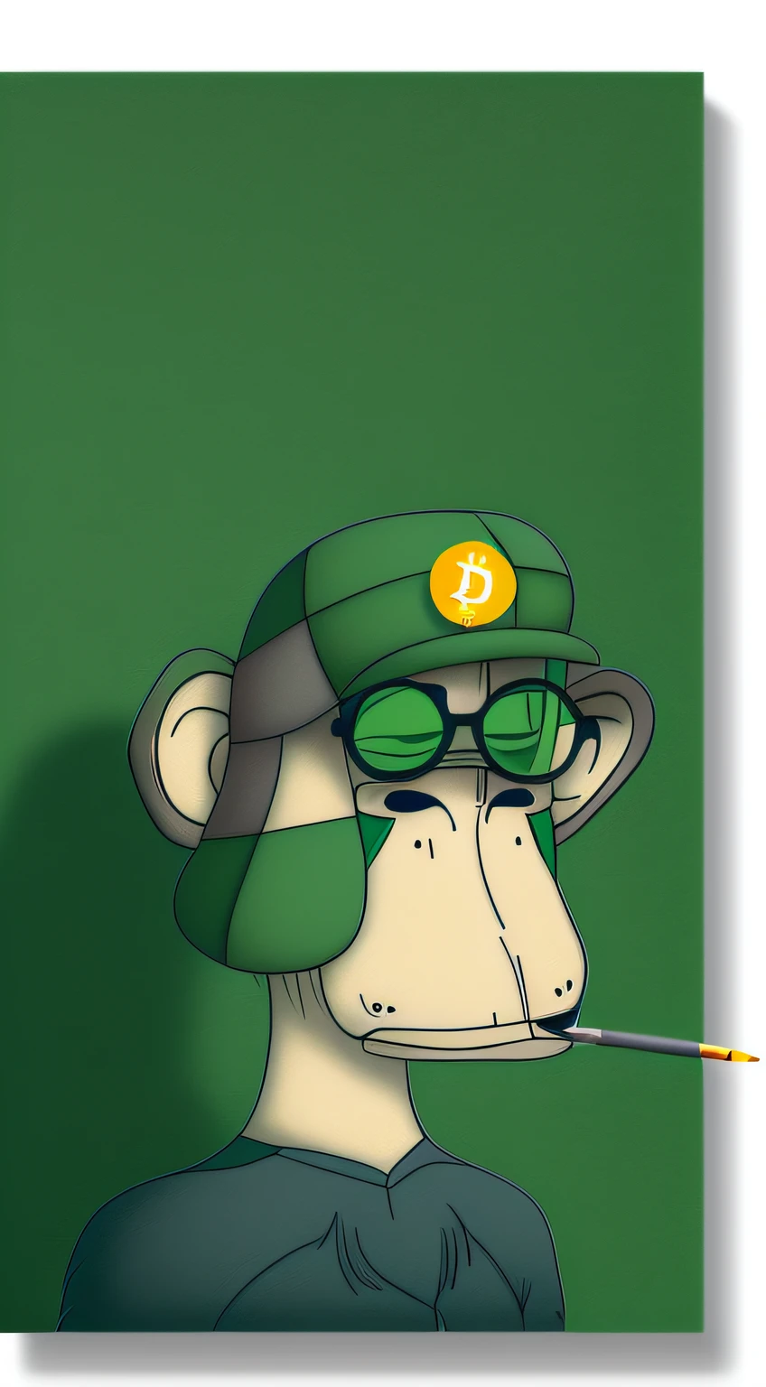 cartoon of a monkey wearing a hat and glasses smoking a pen, macaco entediado nft, Typical cryptocurrency nerd, Satoshi, macaco entediado, Assunto= chimp, Satoshi com, macaco, Macaco inteligente com uma faca longa, Retrato NFT, cripto, bitcoin, Bitcoin Mal, dinheiro, criptopunk, muito estilizado, estilo varguyart, Blingee, green hat