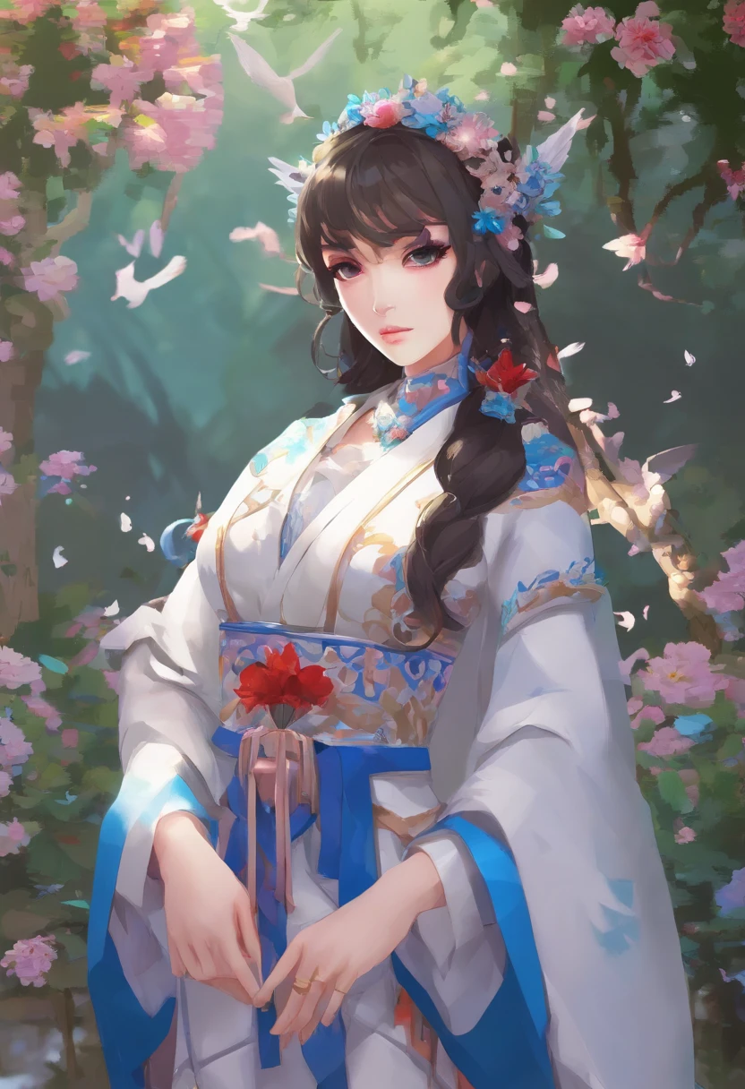 Donghua, a woman ('Xiao wu' soul land)  in a costume is posing in a garden, stuning fantasy 3 d render, anime woman fullbody art, inspired by  Xiao wu,  soul land donghua character,  dynasty princess, cgsociety 9, 3 d anime realistic, female anime character, ”beautiful anime woman, by Lü Ji, realistic anime 3 d style, artdoll, xianxia, 2. 5 d cgi anime fantasy artwork