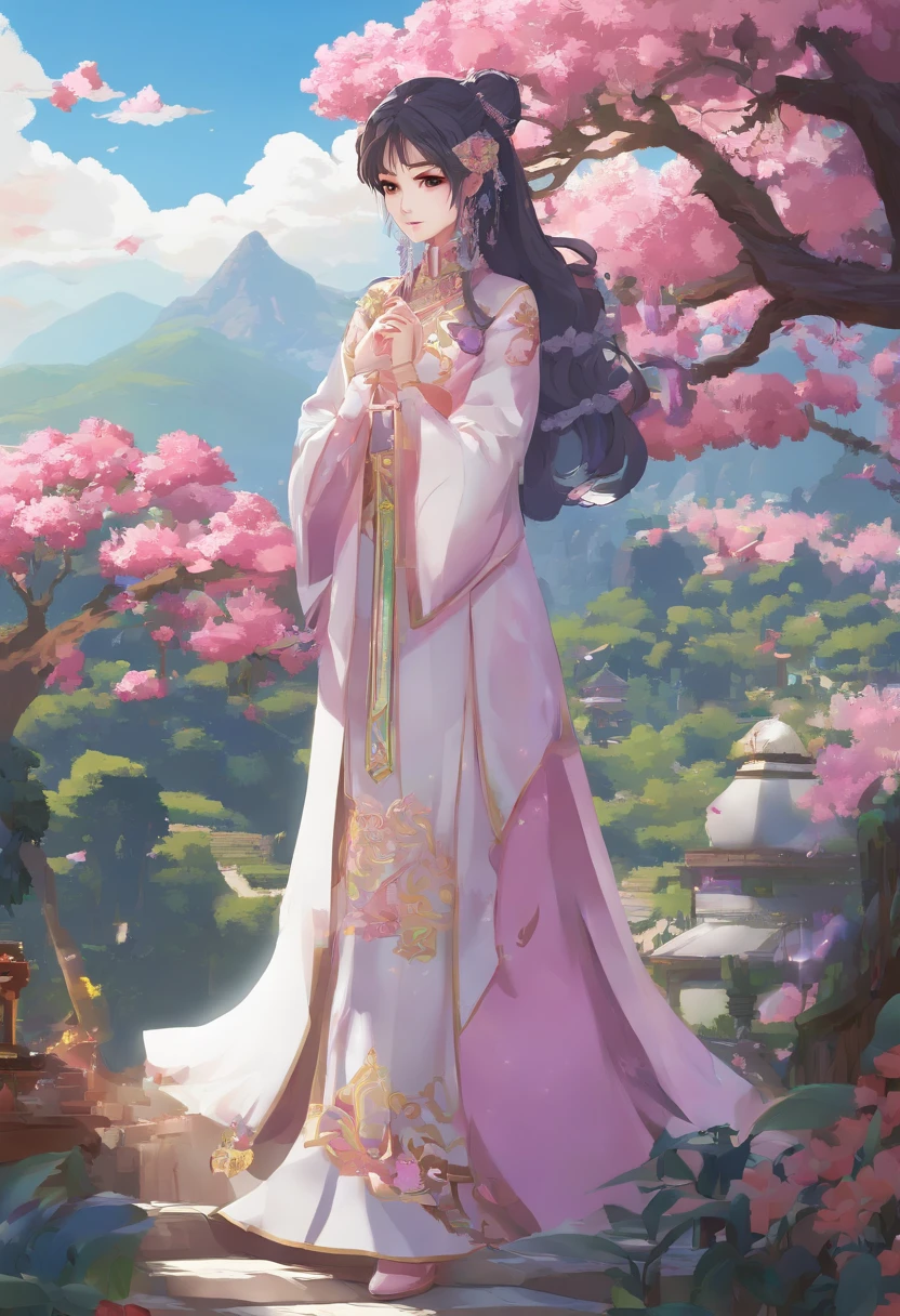 Donghua, a woman ('Xiao wu' soul land)  in a costume is posing in a garden, stuning fantasy 3 d render, anime woman fullbody art, inspired by  Xiao wu,  soul land donghua character,  dynasty princess, cgsociety 9, 3 d anime realistic, female anime character, ”beautiful anime woman, by Lü Ji, realistic anime 3 d style, artdoll, xianxia, 2. 5 d cgi anime fantasy artwork