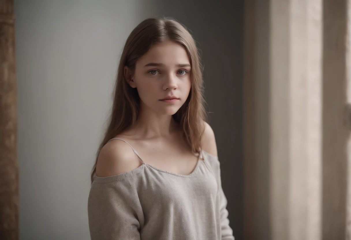 14 yo teen girl wearing hardly any clothes, full body, feet