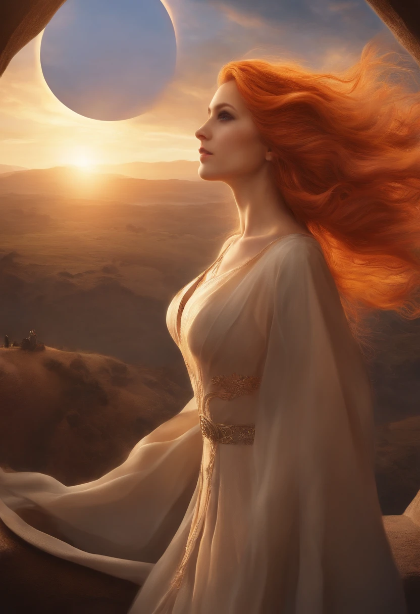 (detailed background), masterpiece, best quality, Solar_Eclipse_Leona, (orange_hair), waving