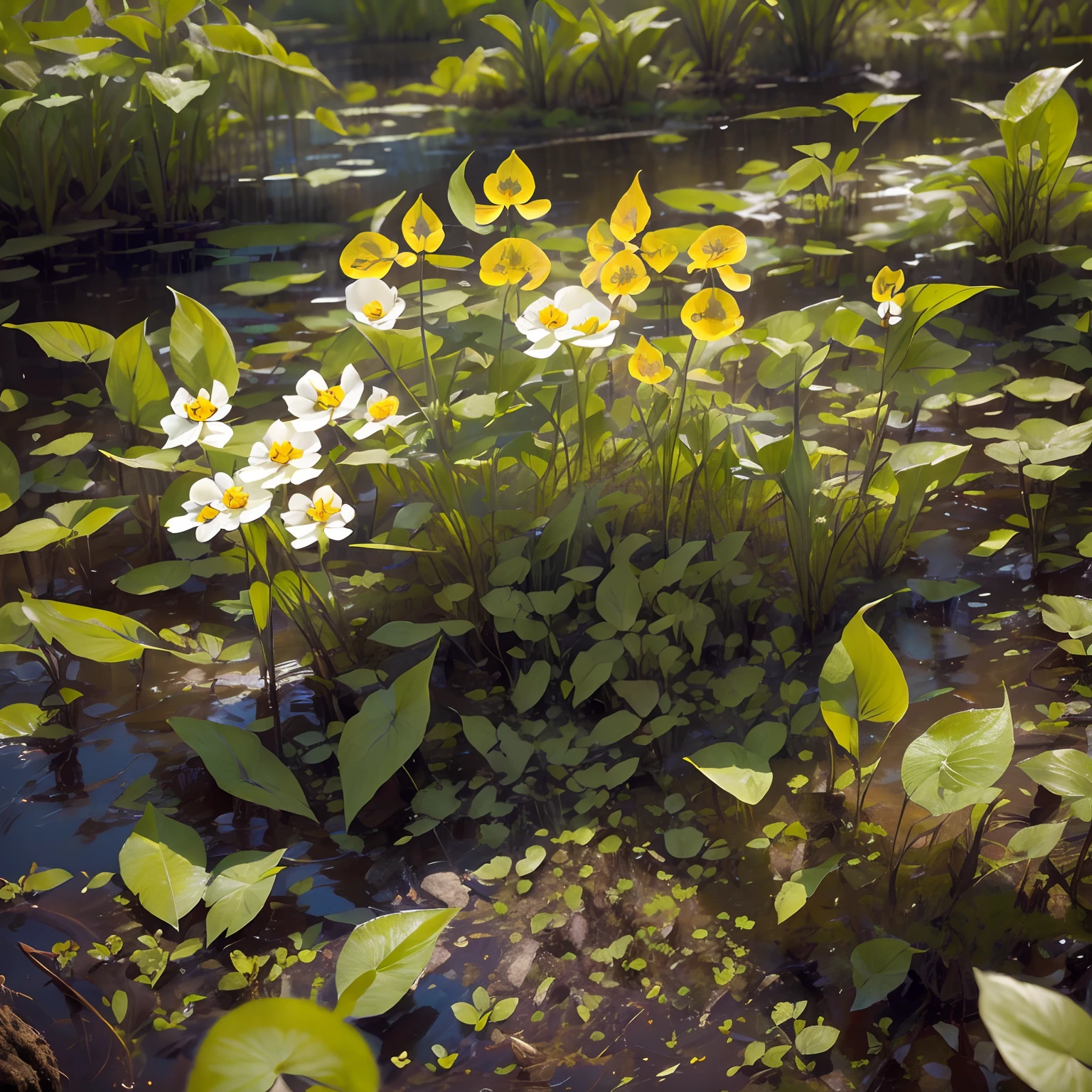 Sagittaria, Sagittaria plant, flowers, Swamp, thickets of arrowhead in the swamp, arrowhead grows out of the water