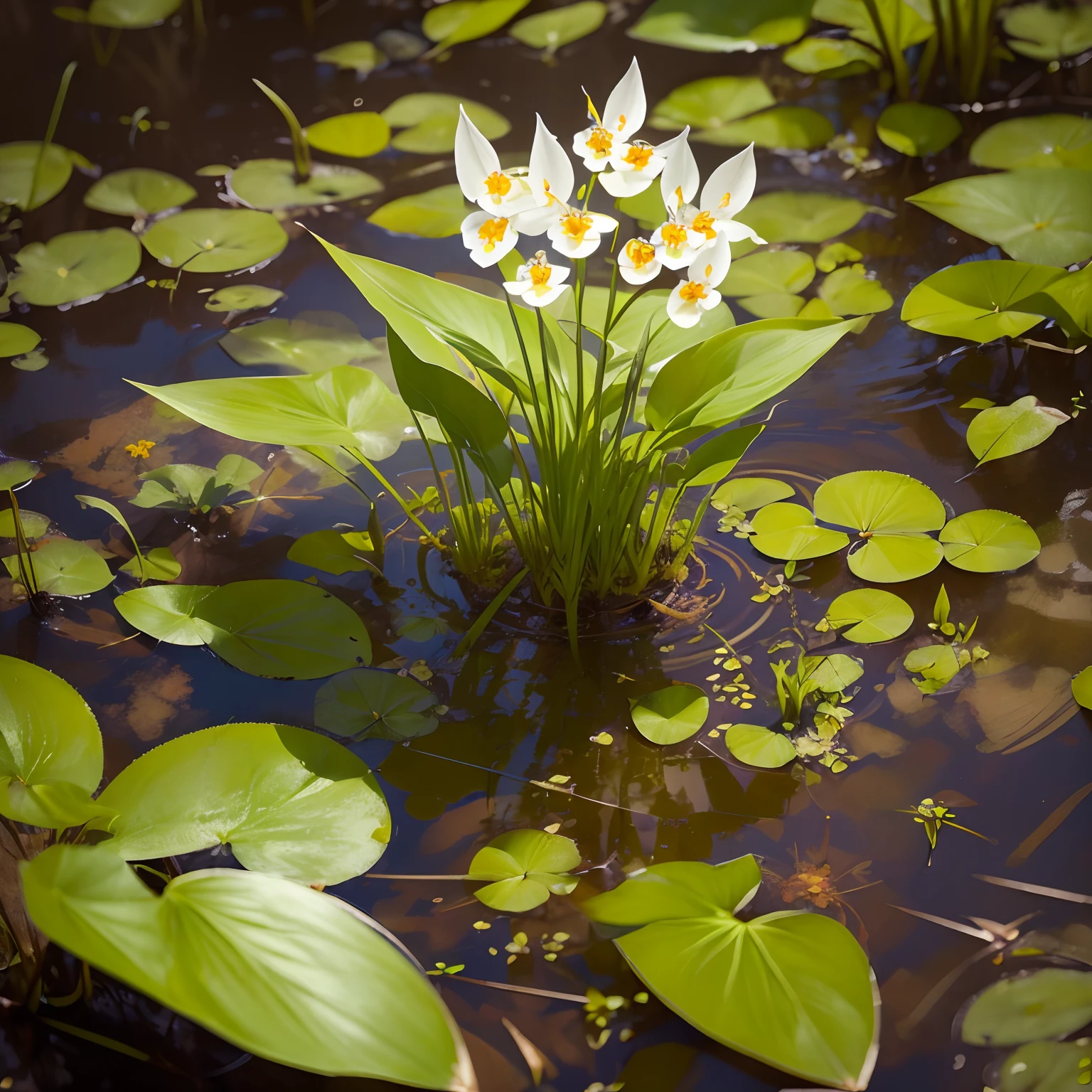 Sagittaria, Sagittaria plant, flowers, Swamp, thickets of arrowhead in the swamp, arrowhead grows out of the water