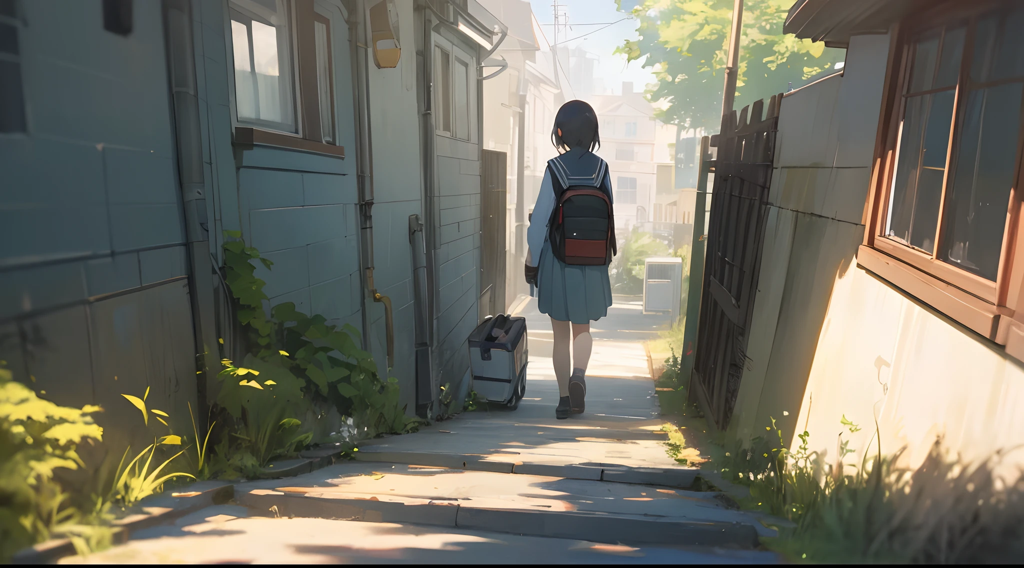 background, jour, The sun is shining, first-person view, at home, As in the novel, Background for a novel about teenagers, The road to school, The street is empty