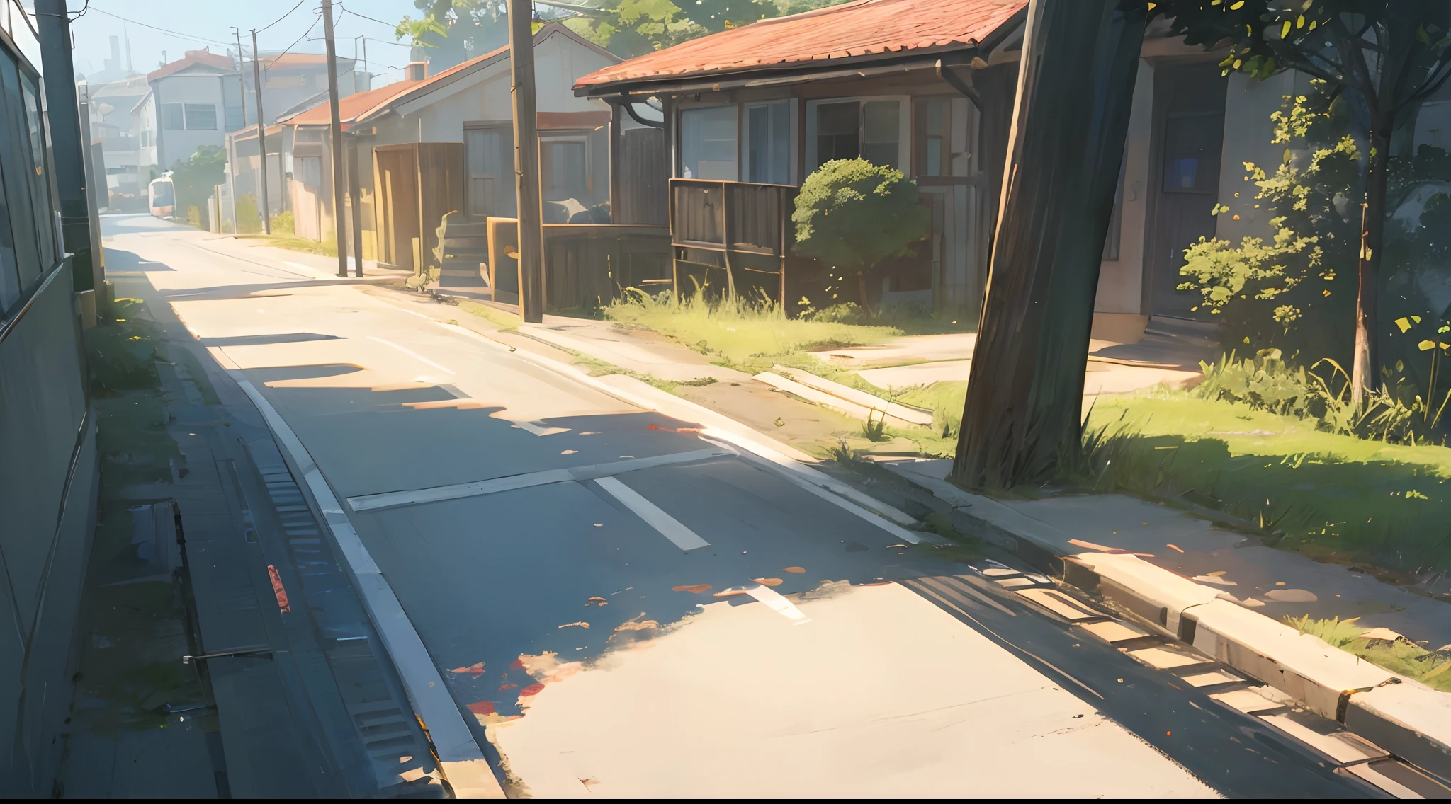 background, jour, The sun is shining, first-person view, at home, As in the novel, Background for a novel about teenagers, The road to school, The street is empty