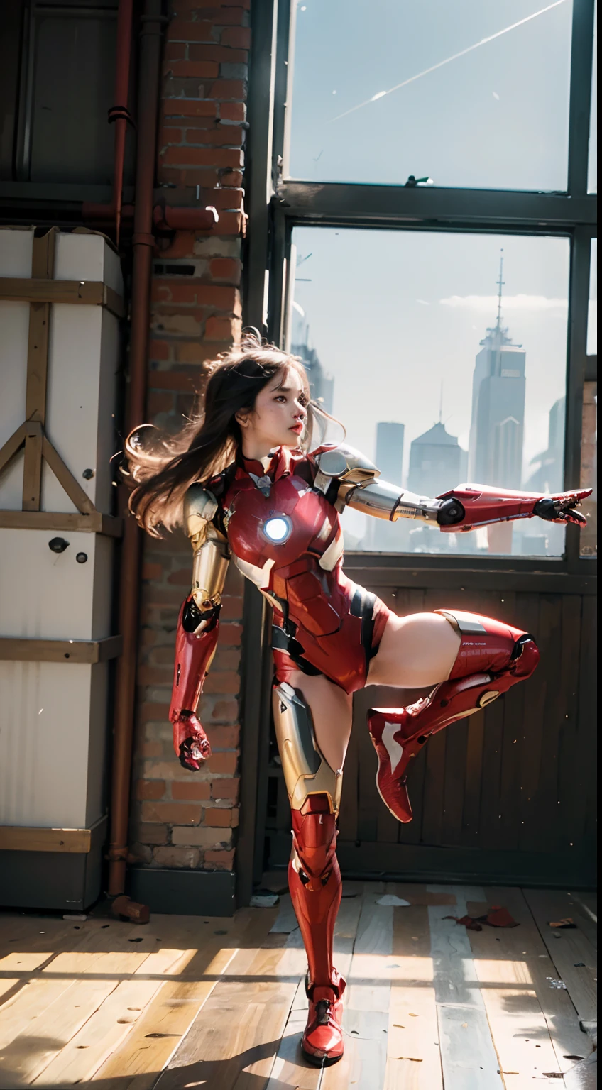(1girl:1.3), solo,__body-parts__, official art, unity 8k wallpaper, ultra detailed, beautiful and aesthetic, beautiful, masterpiece, best quality, RAW, masterpiece, super fine photo,, best quality, super high Resolution, photorealistic, sunlight, full body portrait, stunningly beautiful,, dynamic pose, delicate face, vibrant eyes, (side view), she is wearing a futuristic Iron Man mech, red and gold, Highly detailed abandoned warehouse background, detailed face, detailed complex busy background, messy, gorgeous, milky, high detailed skin, realistic skin details, visible pores, sharp focus, volumetric fog, 8k uhd, dslr camera, High quality, film grain, fair skin, photorealism, lomography, sprawling metropolis in a futuristic dystopia, view from below, translucent