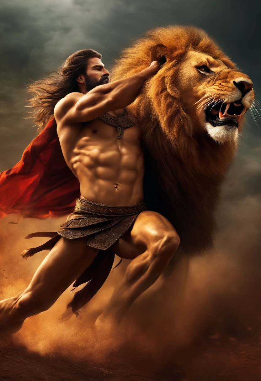 spartan fighting a lion