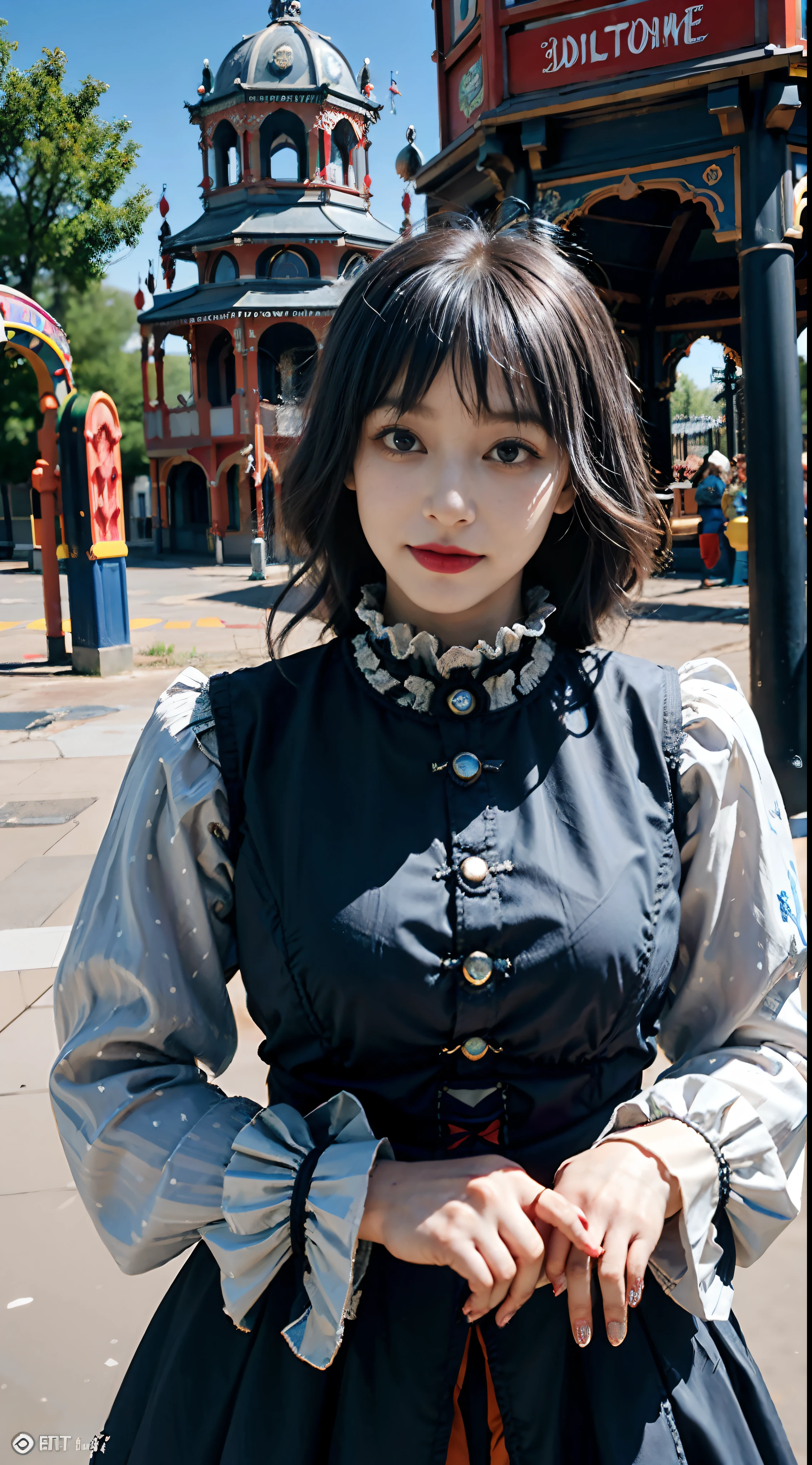 (8k, RAW photo, best quality, mastery:1.2), (realistic, photo-realistic:1.37), (aegyo sal:1), ((extreme closeup shot:1.4)), malicious clown with orange hair and black hat taking a selfie, goth clown girl, creepy clown girl, pauline hanson as a clown, wearing bizarre clown makeup, cutecore clowncore, wearing accurate clown makeup, clown makeup, wearing clown makeup, y 2 k cutecore clowncore, clown girl, intricate clown makeup, profile image, beautiful cowboy witch, sunlight, photon mapping, radiosity, physically-based rendering , cosplay, grey eyes, ((victorian age amusement park in background:1.4)), water, sexy, looking at viewer, 8k high res, 8k, CG wallpaper, Realistis, crisp background, exaggerated breasts, full body lesbian