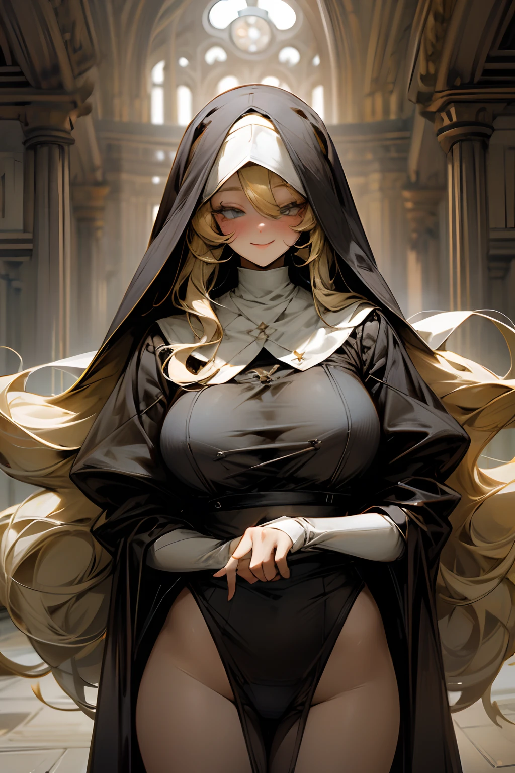 Nun in see-through underwear、Beautuful Women、Super super huge big、smil、blond hair、