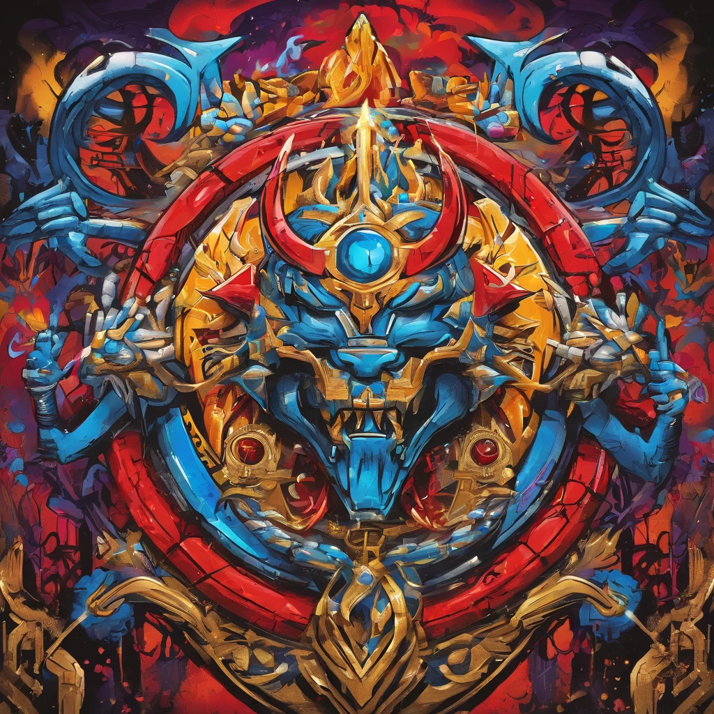 100th Ring Demon, many rings, colors are gold glowing with red and blue gems, masterpiece, best quality
