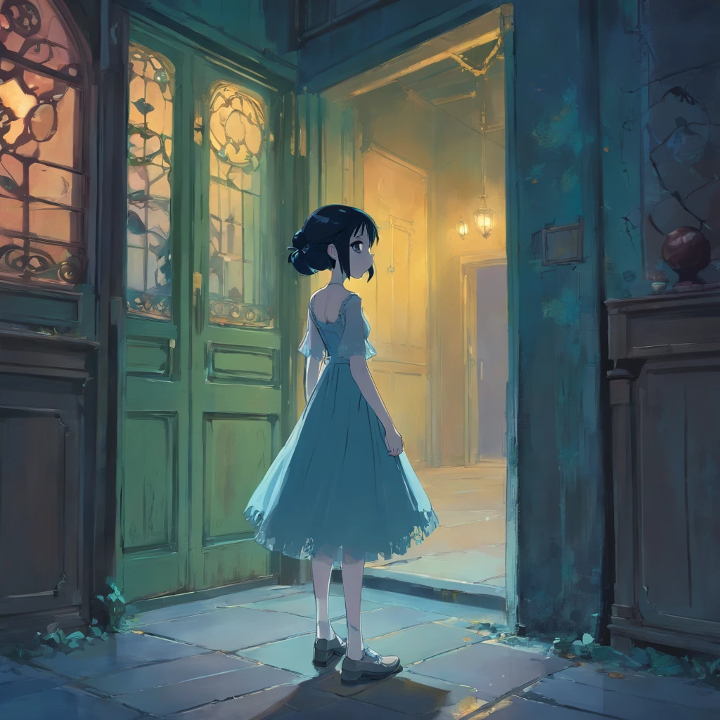medium shot, Goth_punk, 1girl, solo, walking in citadel, profile, Gothic. In the style of Adrian Ghenie, Esao Andrews, Jenny Saville, Edward Hopper, surrealism, Dark Art par James Jean, Takato Yamamoto, Minimalisme inkpunk. Dans le style de Tim Burton. Dans le style de Corpse Bride.