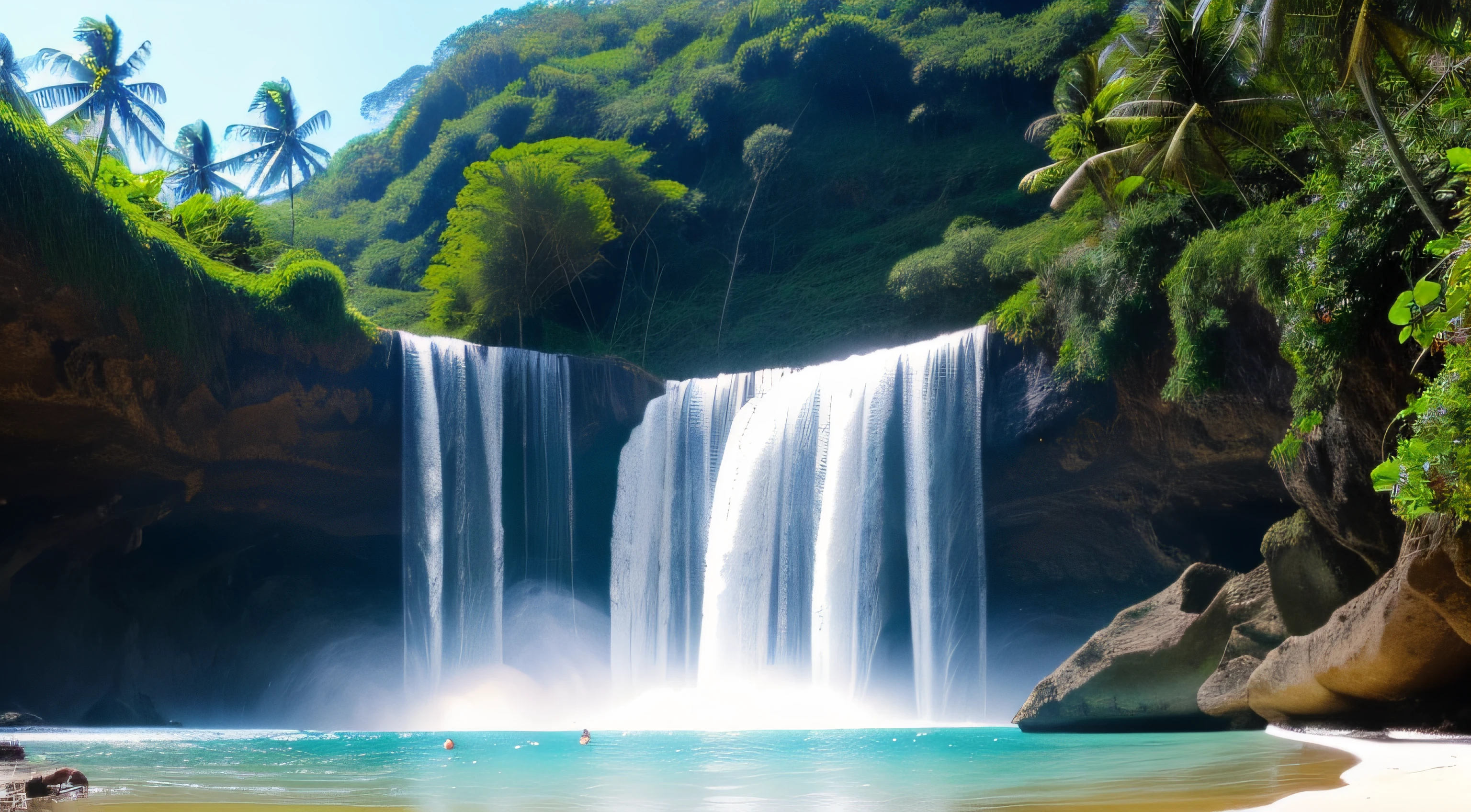 Waterfall in paradisiacal beach